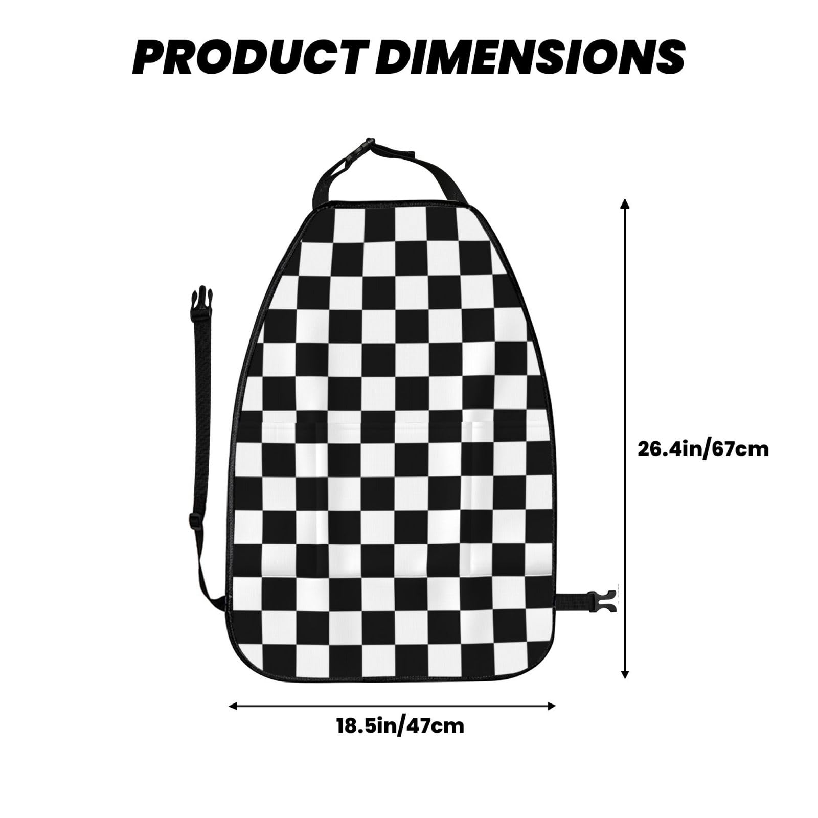Black & White Checkered Car Seat Back Kick Protectors - 2 Pack with Storage Pockets | Durable Car Accessories for Kids | Perfect for SUVs, Minivans & Family Vehicles (Model A-100)