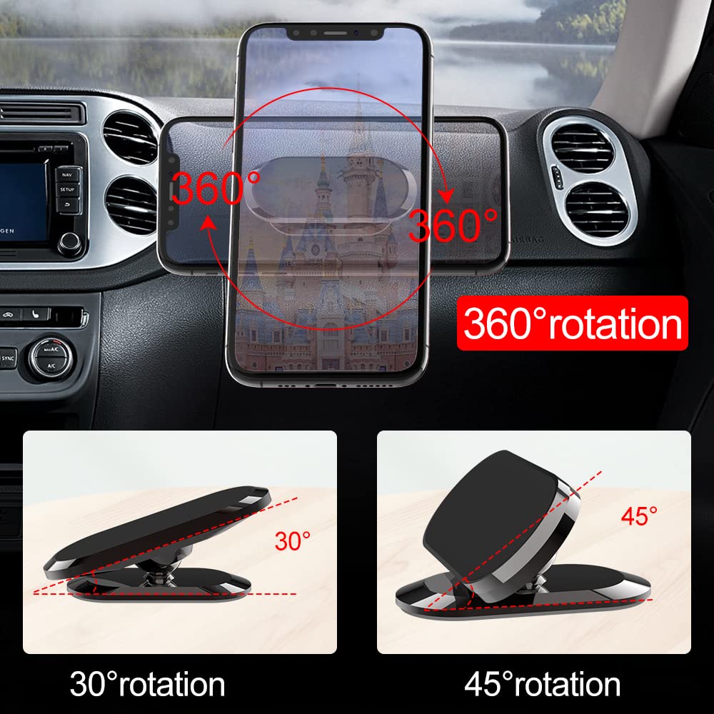 3 Pack TIQUS Magnetic Phone Holder for Car - 2022 Upgraded 8X Strong Magnets Dashboard Mount with 40x58mm Metal Plates, Adjustable Phone Stand for iPhone & Galaxy (Black) | Perfect for Commuting, Road Trips & GPS Navigation