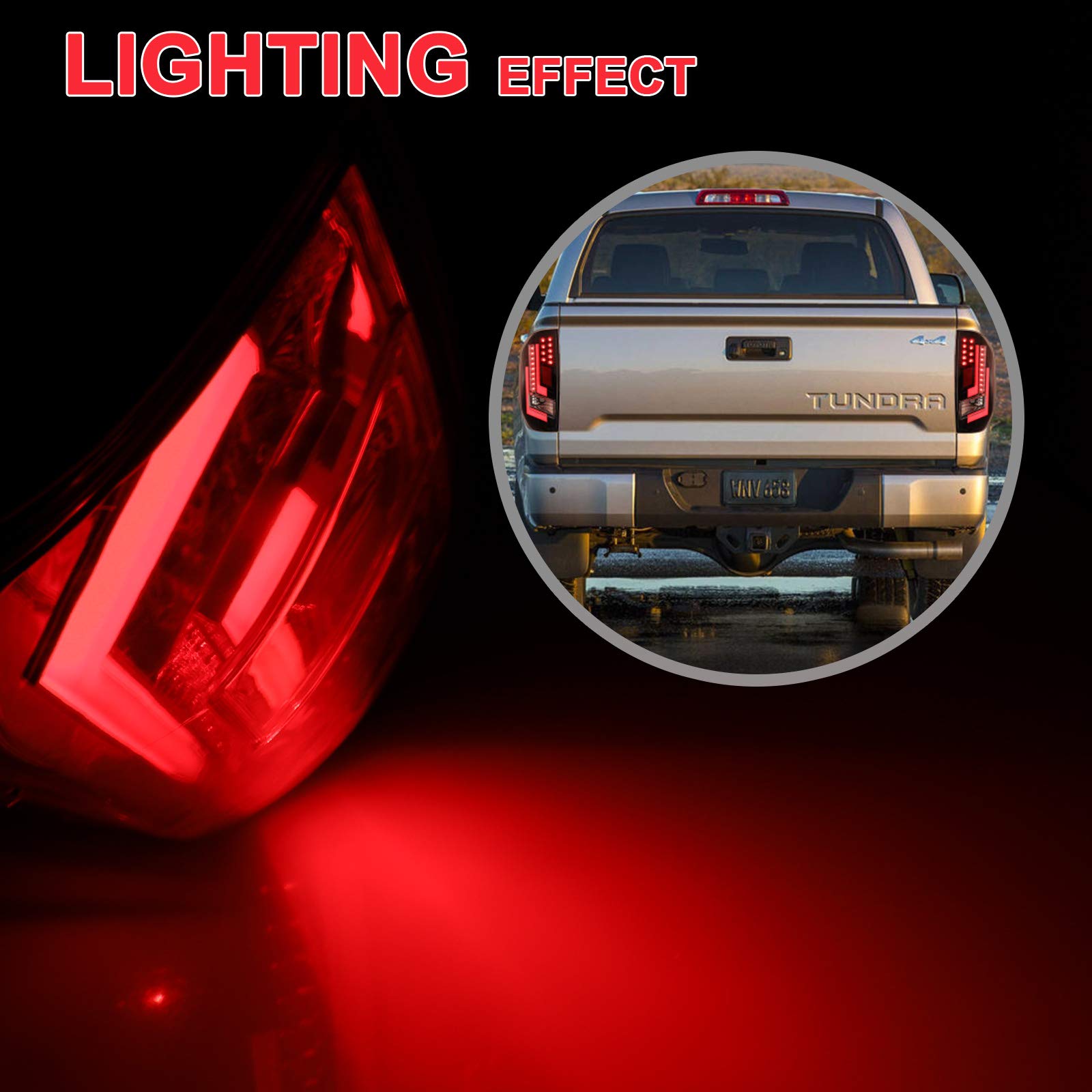 **AUTOWIKI LED Tail Lights for 2014-2020 Toyota Tundra - Glossy Black Housing, Clear Lens, Red Guide (2PCS) - Perfect for Off-Roading & Night Driving**