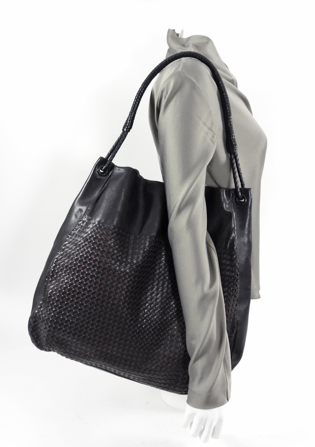 Bottega Veneta Large Black & Brown Woven Leather Hobo Bag - Luxury Designer Handbag for Women, Perfect for Work, Travel & Everyday Use