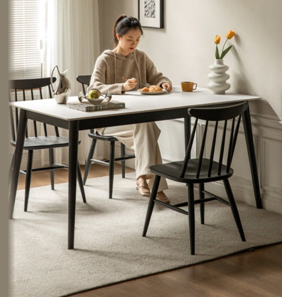 Solid Oak Wood Rock Plate Dining Table - Rustic Farmhouse Style for Kitchen, Dining Room & Outdoor Patio