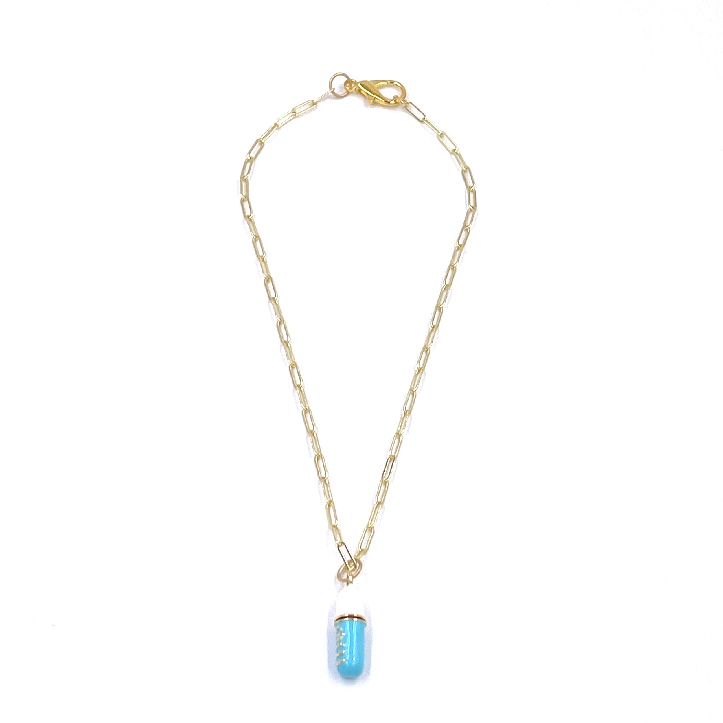 Ashley Gold Stainless Steel Gold Plated Chill Pill Necklace for Women - Trendy Layering Jewelry for Everyday Wear, Gifts & Stress Relief