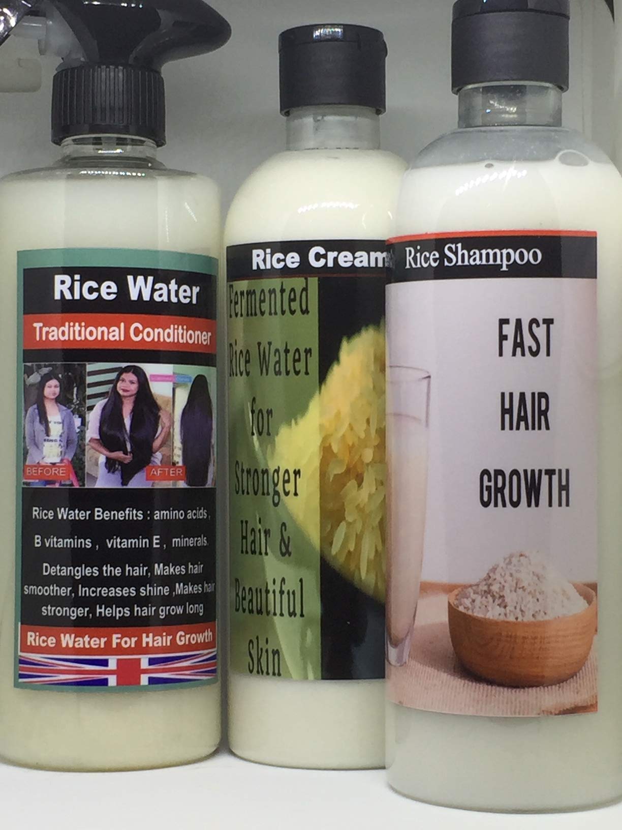 Rice Water Shampoo & Hair Cream Set for Hair Loss Treatment - Natural Hair Growth Solution with Money Back Guarantee | Perfect for Damaged, Thinning Hair & Scalp Care