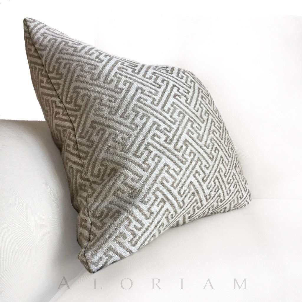 Atlas Greek Key Geometric Taupe Brown Beige Pillow Cover - Decorative Throw Pillow Case for Sofa, Bed, Couch - Home Decor & Living Room Accessories