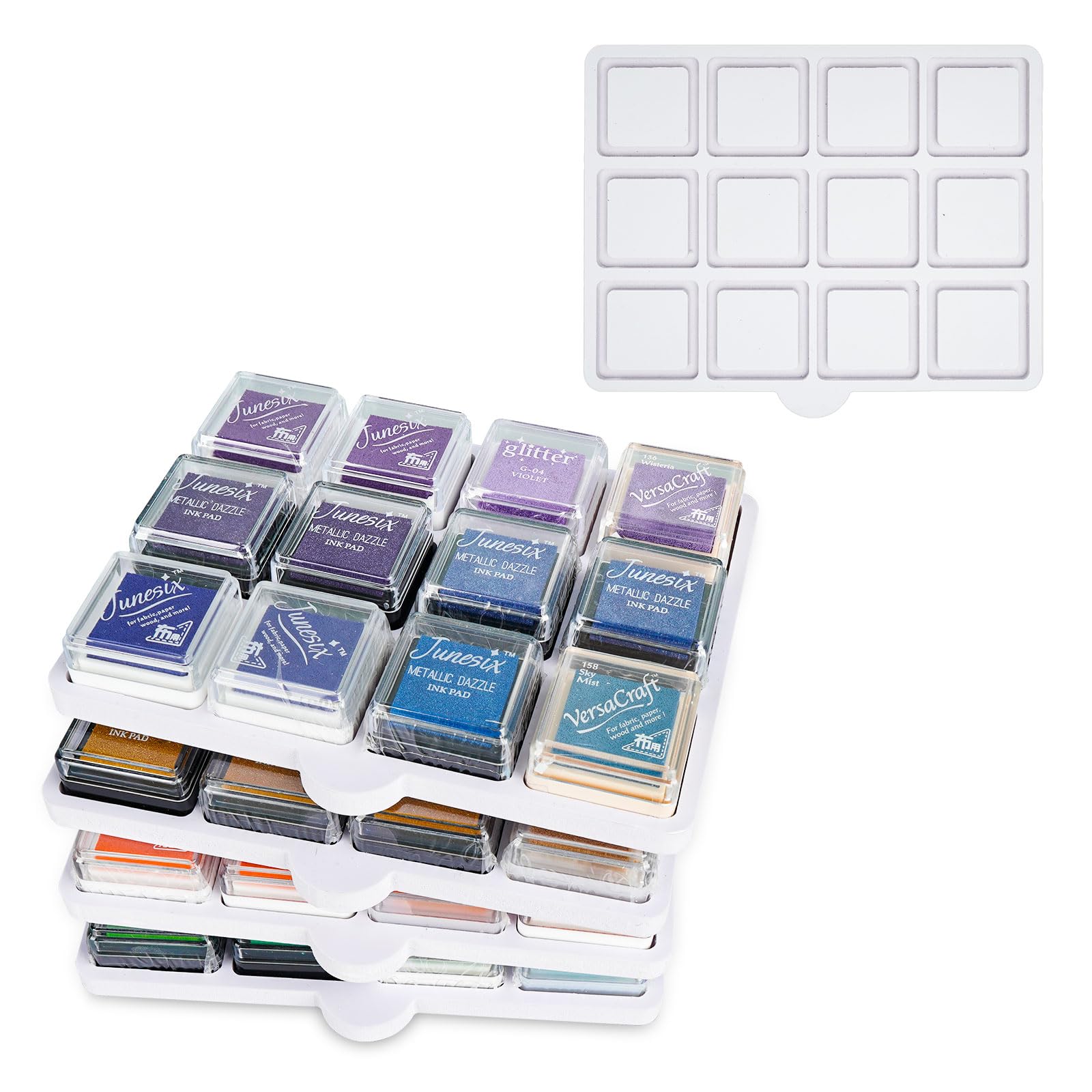 Sanfurney Mini Ink Pad Cube Caddy - Stamp Pad Storage Tray Organizer (Holds 12 Ink Pads per Tray, Set of 5 Trays for 60 Total) - Perfect for Craft Rooms, Scrapbooking & DIY Stamping Projects