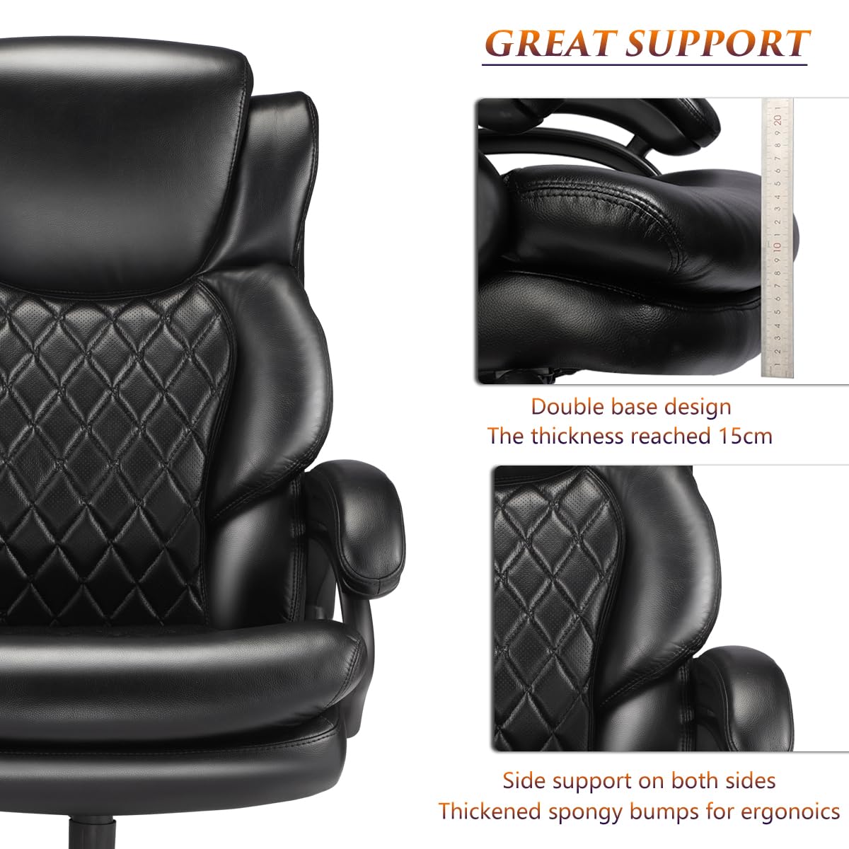 500lbs Heavy Duty Executive Office Chair for Big and Tall People - Adjustable Headrest, 360° Swivel & Heavy Duty Casters - Ergonomic Computer Desk Chair for Home & Office Use (Black) - Perfect for Long Work Hours & Comfortable Seating