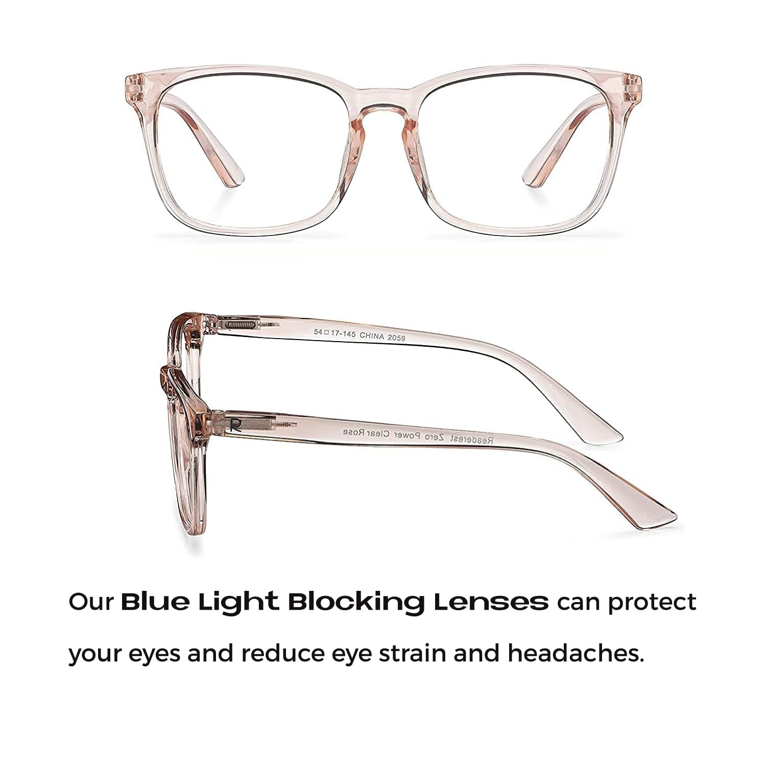 Readerest Blue Light Blocking Reading Glasses - Anti Glare Computer Eyeglasses with UV Protection (0.00 Magnification, Blush) - Thin Reflective Lens for Eye Strain Relief - Stylish Unisex Design for Office, Gaming & Screen Time