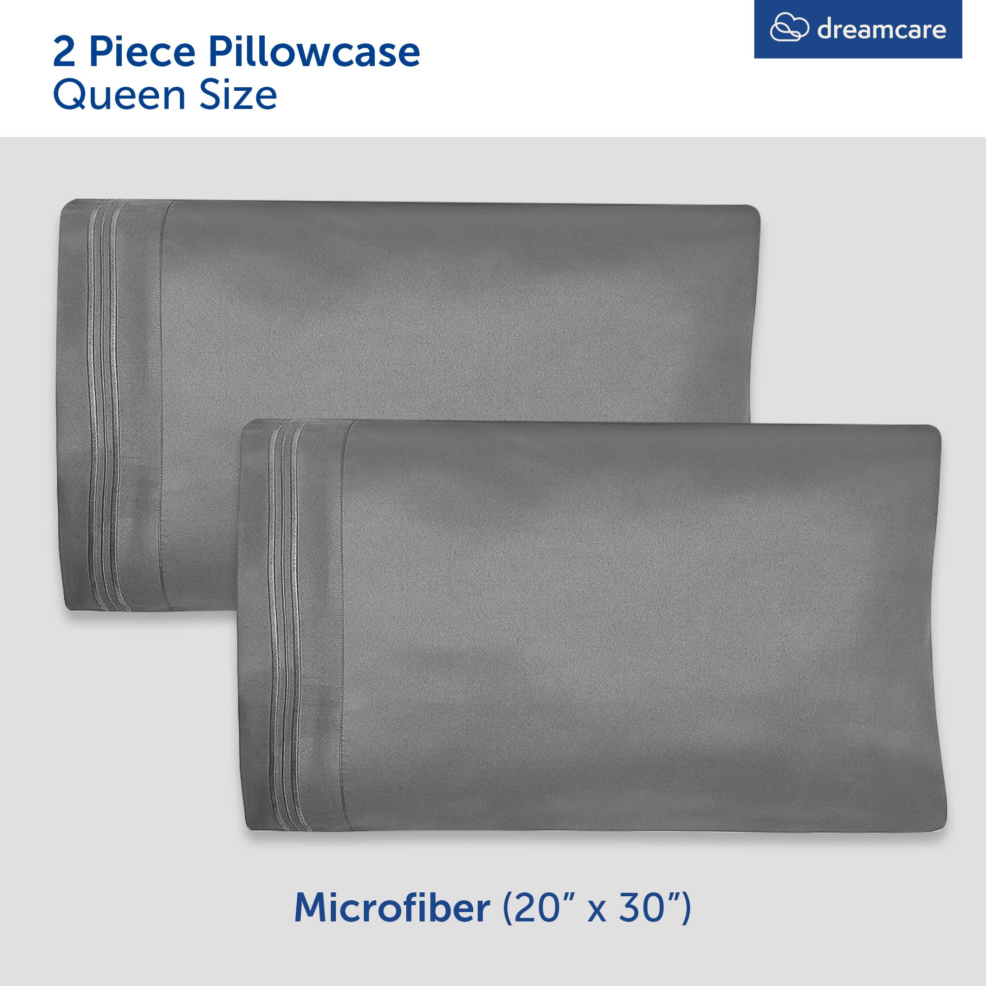 Dreamcare Queen Size Pillowcase Set of 2 - 1500 Thread Count Luxury Microfiber Cooling Pillow Covers with Envelope Closure - Wrinkle-Free, Breathable - Perfect for Hot Sleepers & Bedroom Decor (20