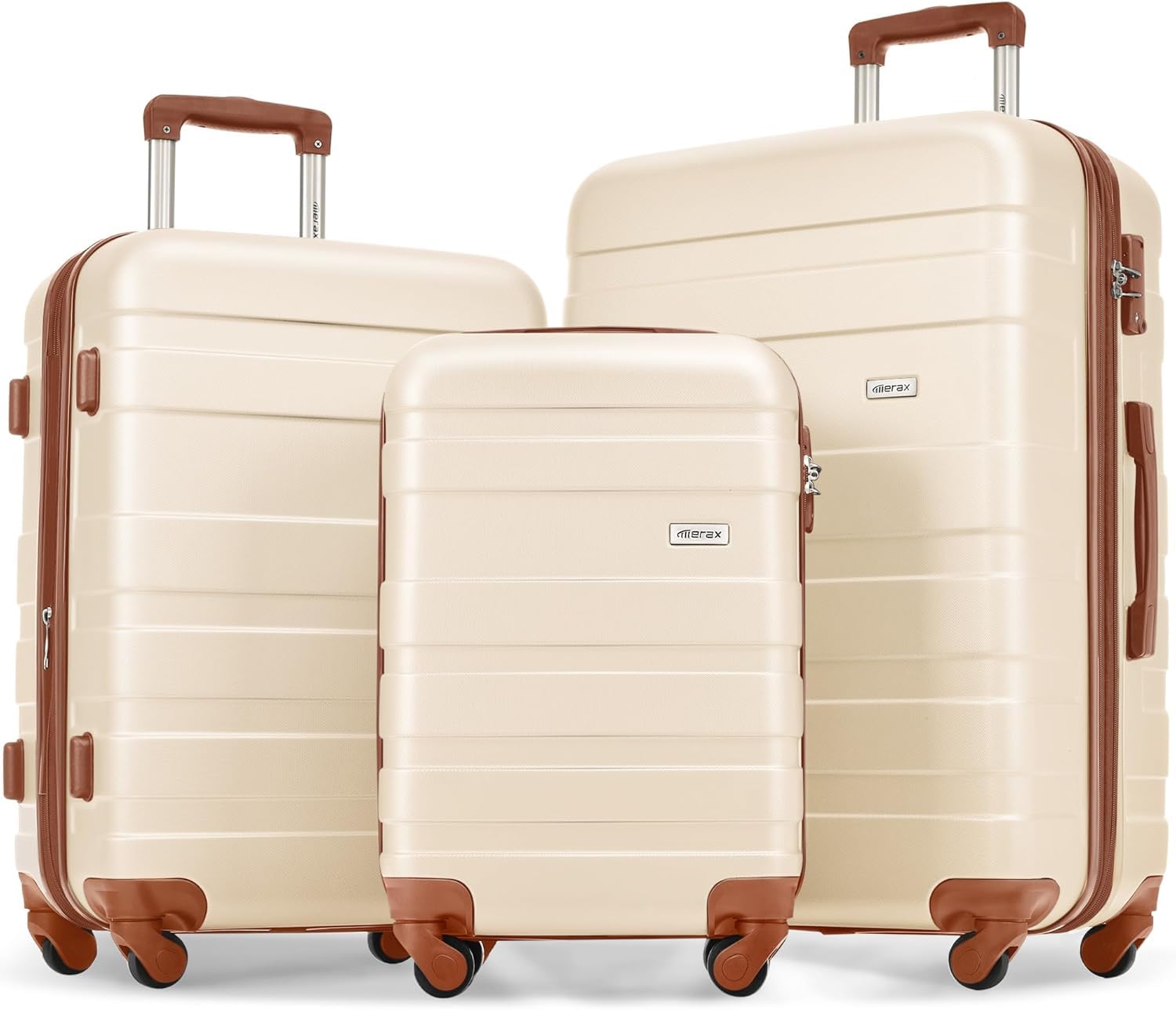 Merax 3-Piece ABS Hardside Luggage Set with Spinner Wheels & TSA Lock - 20/24/28 Inch Lightweight Suitcase for Travel, Beige | Perfect for Family Vacations, Business Trips & International Travel