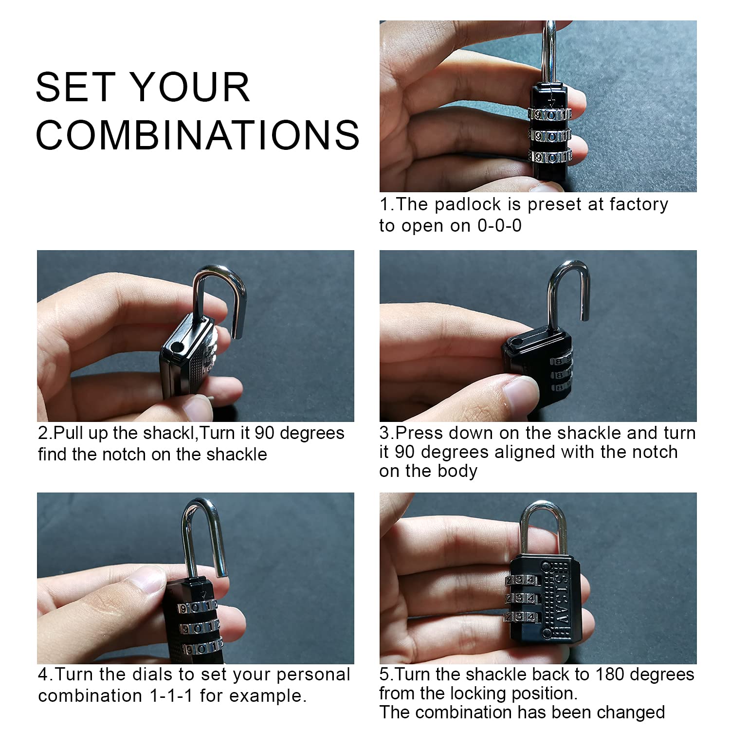5-Pack 3-Digit Combination Padlock - Keyless Resettable Locks with Easy-Read Dials for School, Gym, Locker, Luggage, Fence, Gate & Toolbox - 5 Color Options - Ideal for Travel, Employee Lockers & Security Cases