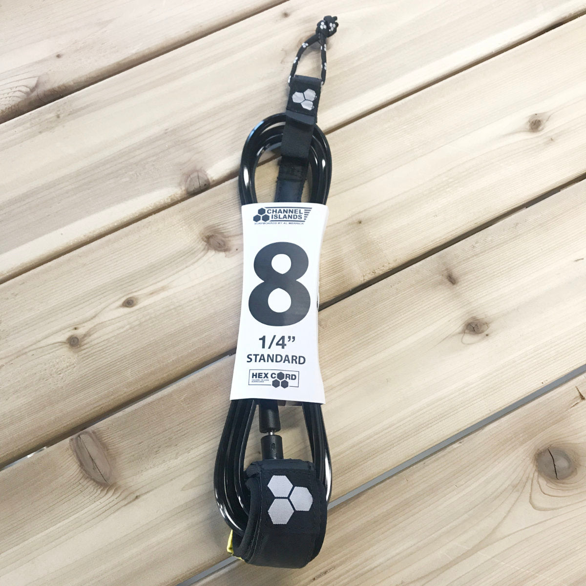 Channel Islands 8 1/4 Hex Cord Standard Surf Leash - Black with Grey Hex Pattern | Durable Surfboard Leash for Wave Riding & Water Sports