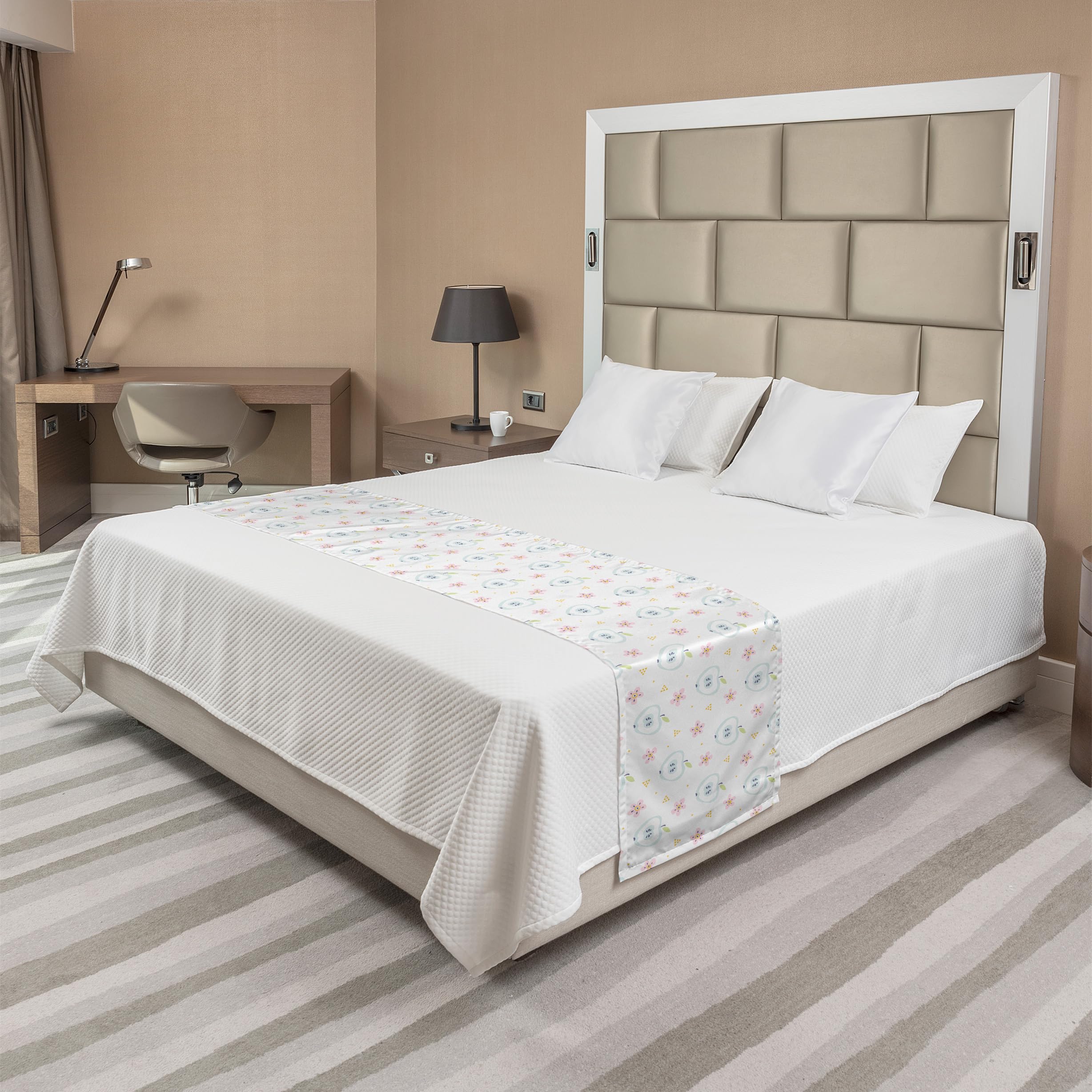 Ambesonne Floral Bed Runner with Fresh Apple Flowers Print - Soft Pastel Tones Decorative Bedding Scarf for Hotels, Homes & Guestrooms - Pastel Green Rose Design - Perfect for Spring Decor, Wedding Accents & Bedroom Styling