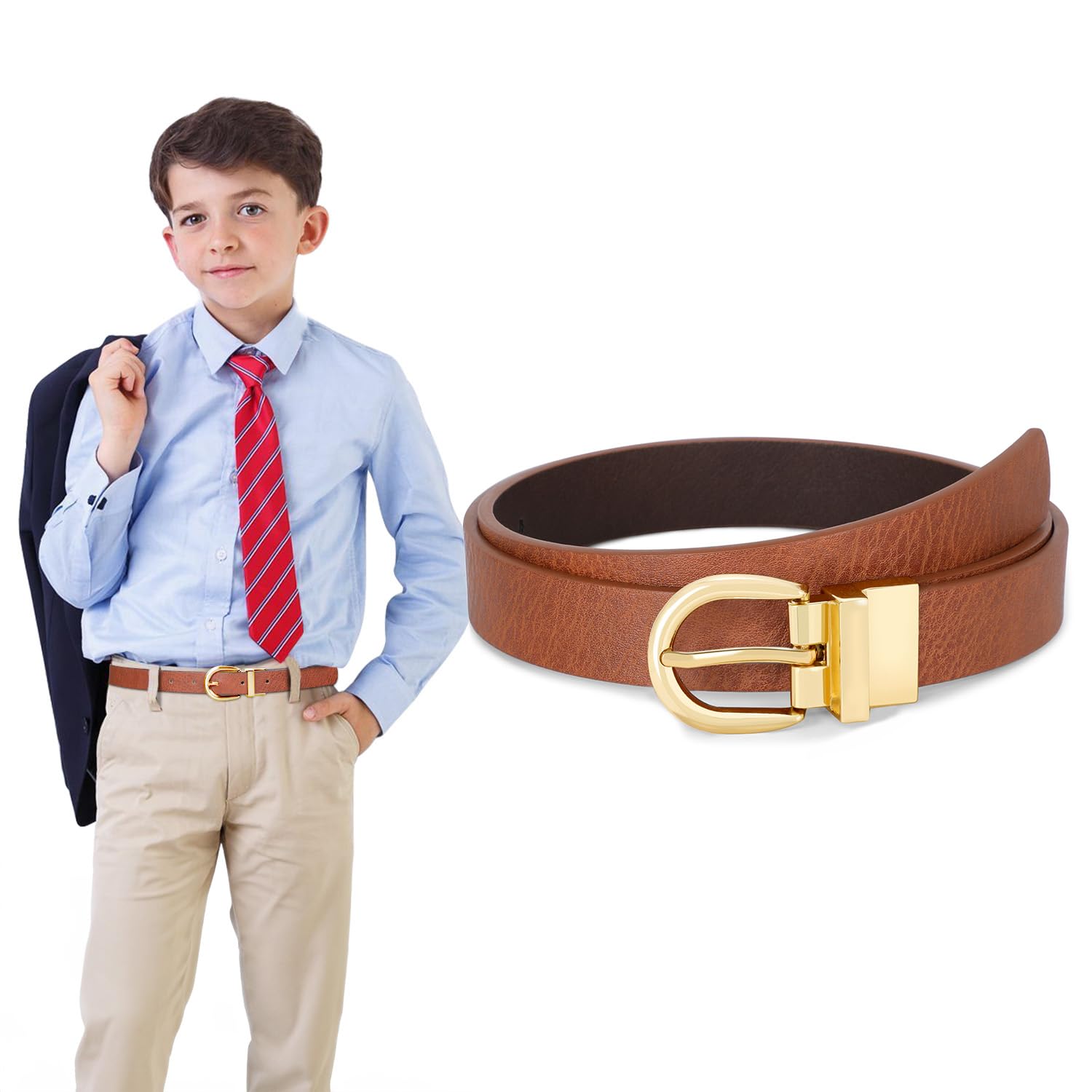 SUOSDEY Reversible Leather Belt for Kids - Adjustable Boys & Girls Belt for School Uniforms, Jeans, and Casual Wear | Perfect for Back to School & Everyday Outfits