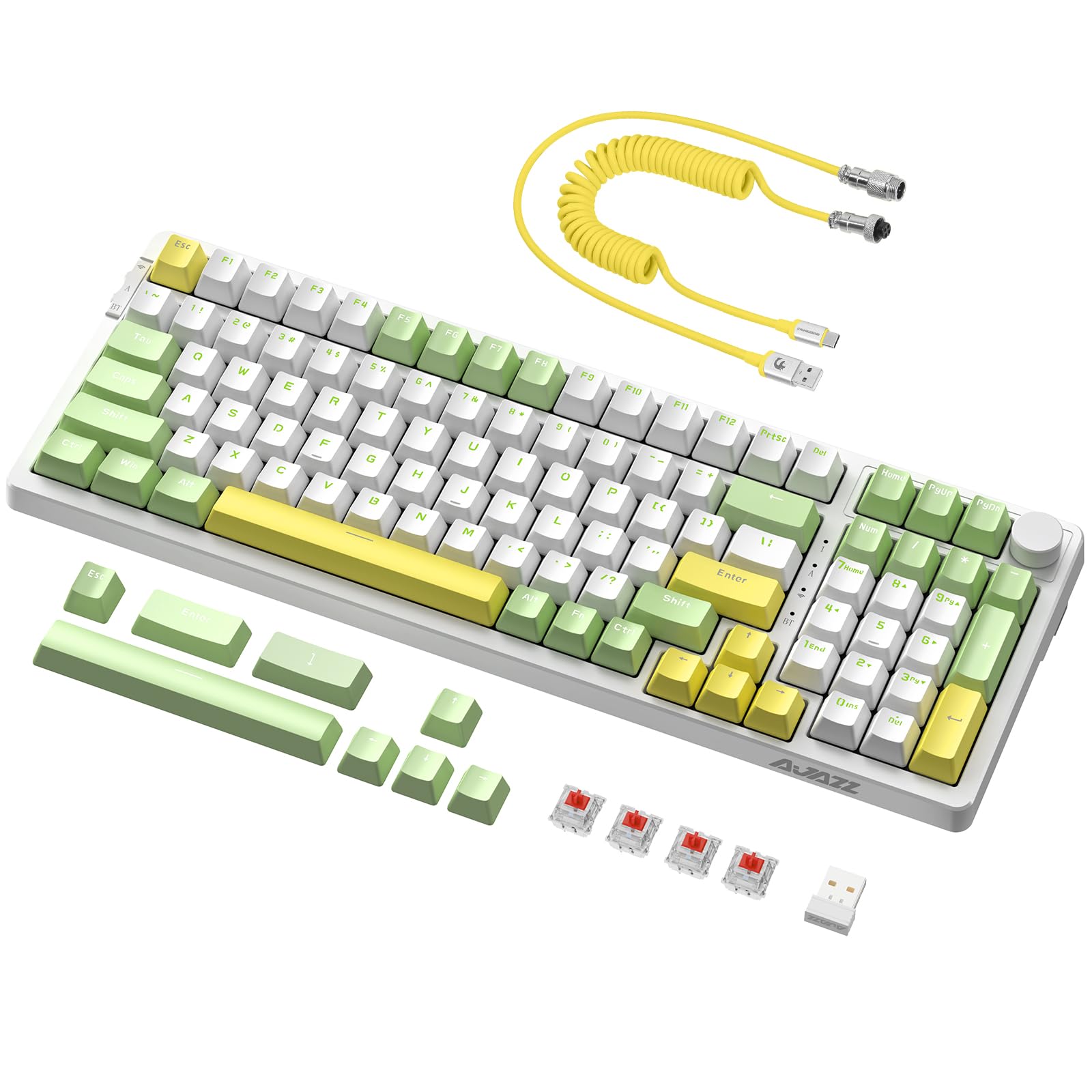 AJAZZ AK992 Hot Swappable Mechanical Gaming Keyboard with 18 RGB Backlight, Wired/Wireless 2.4GHz & Bluetooth 5.0, USB-C Cable, PBT Keycaps, Media Control - Red Switch for PC Windows Mac (Ideal for Gaming, Office Work & Typing)