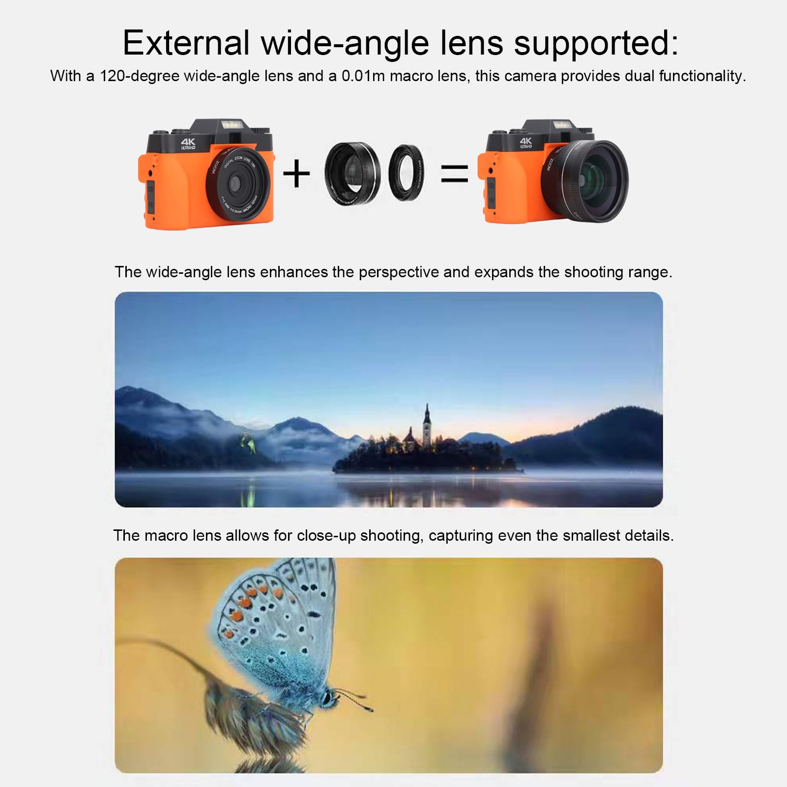 4K Digital Camera with Autofocus & 48MP - 180° Flip Screen Vlogging Camera, 16X Zoom Compact Travel Camera for Photography, Perfect Gift for Adults & Teens (Gray/Orange) - Ideal for Travel, YouTube Vlogging, Family Events & Outdoor Adventures
