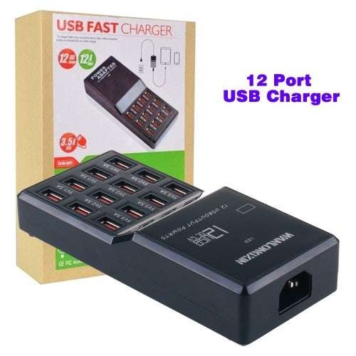 12-Port 60W USB Charging Station for Multiple Devices - Fast Charging Hub for Phones, Tablets, Smartwatches & More - Perfect for Home, Office & Travel Use