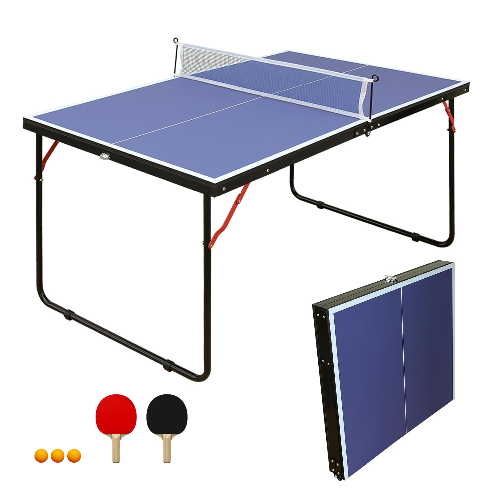 4.5ft/6ft/9ft Foldable Portable Ping Pong Table Set with Net, 2 Paddles & 3 Balls - Professional MDF Indoor/Outdoor Table Tennis for Home, Office, Backyard, Gym & Game Room