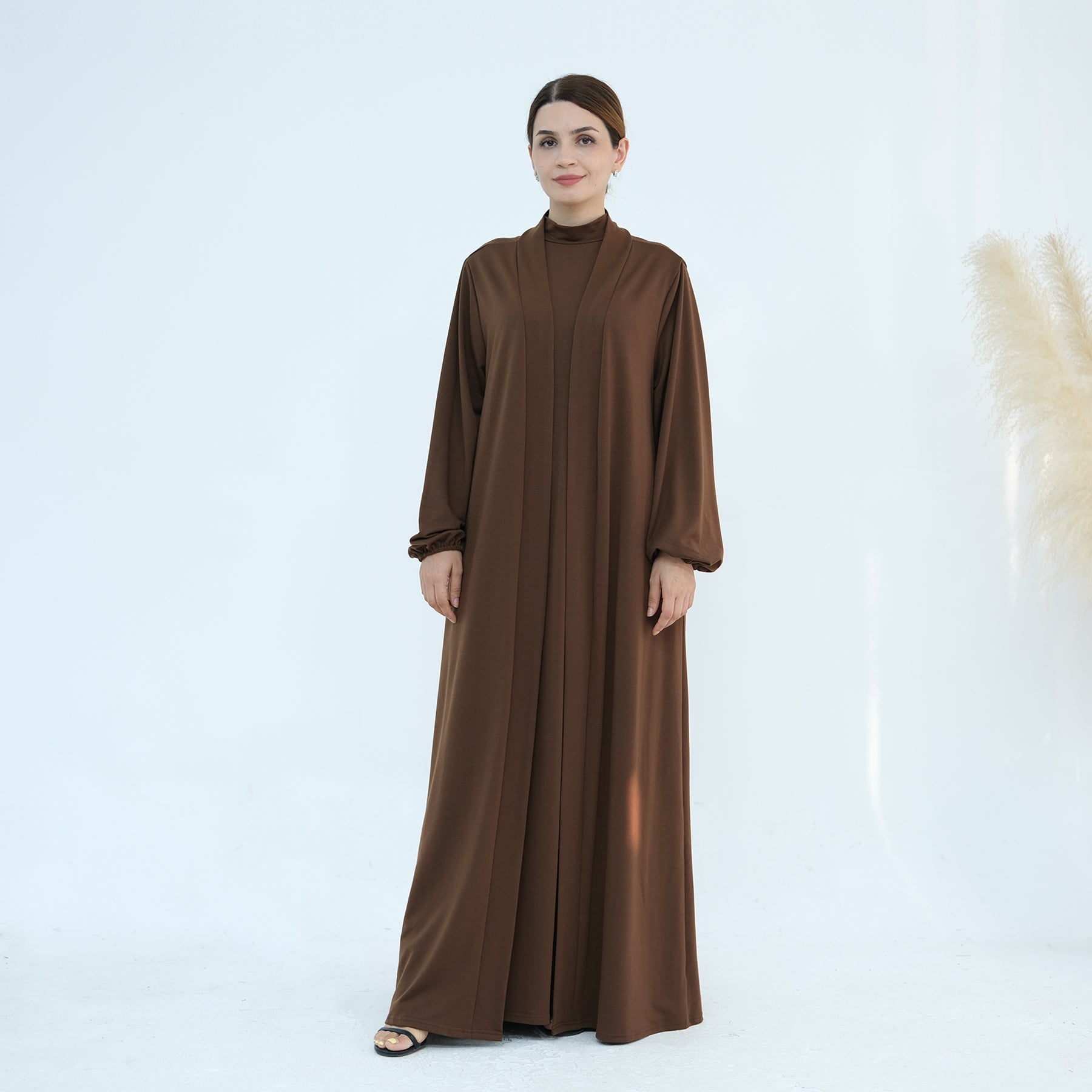 Jojo 3-Piece Modal Abaya Set - Soft & Comfortable Prayer Dress for Women - Brown | Perfect for Prayer, Mosque, and Special Occasions