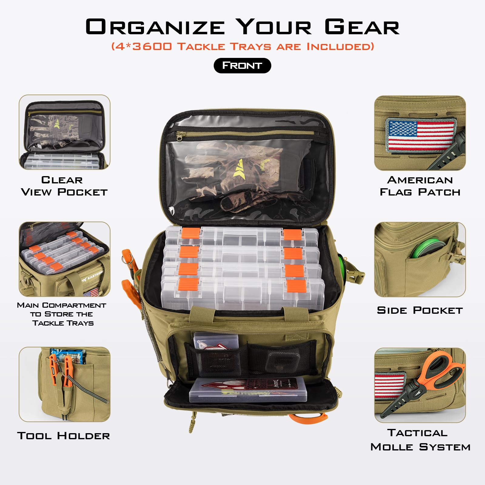 KastKing Karryall Fishing Tackle Bag with 4 * 3600 Tackle Trays - Waterproof Fishing Gear Storage for Saltwater & Freshwater - Perfect for Boat, Shore, and Kayak Fishing Trips