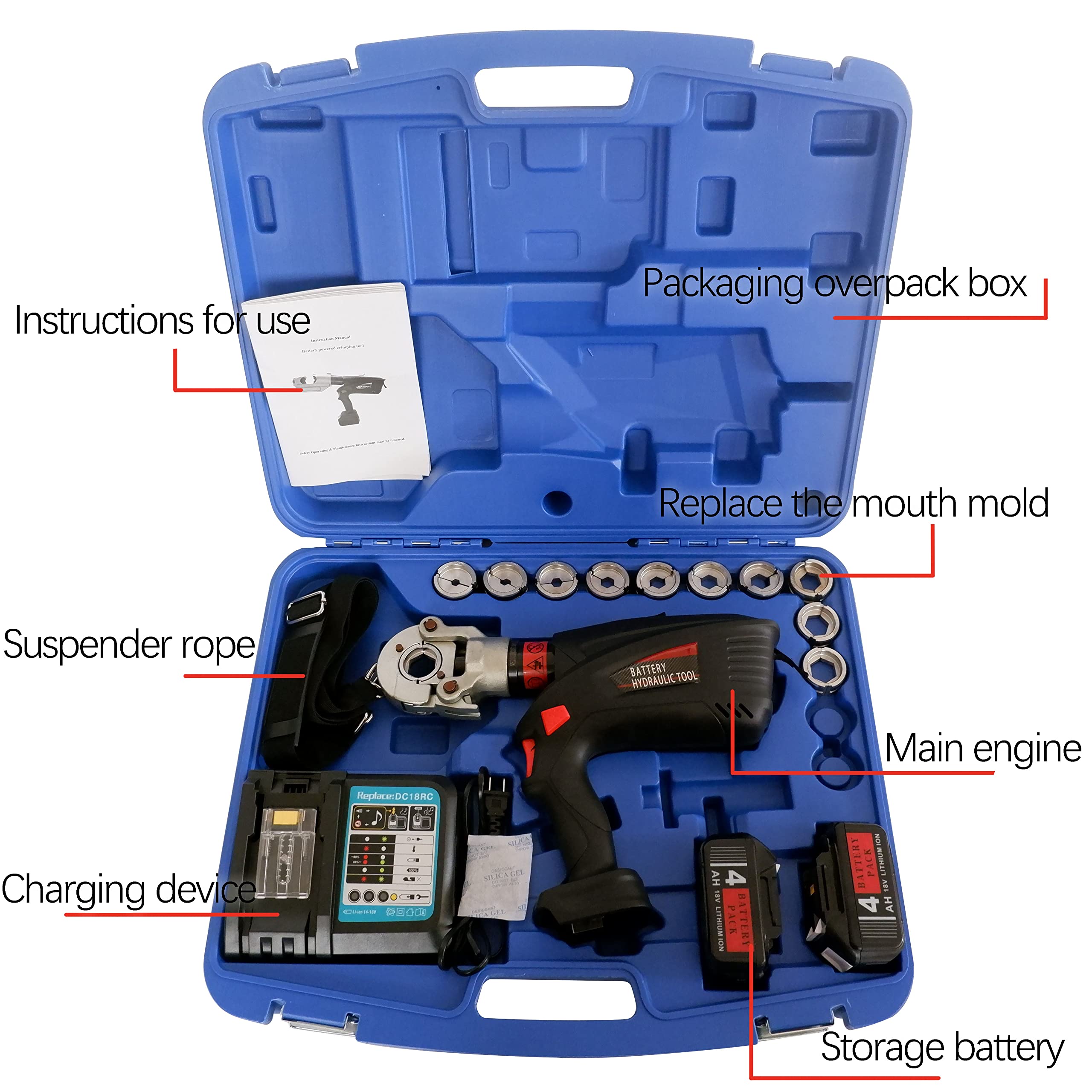 6 Ton Hydraulic Crimping Tool with Rechargeable Batteries - Electrical Terminal Cable Wire Tool Kit with 11 Dies - Professional Hydraulic Electrical Tools for DIY, Construction, and Industrial Applications