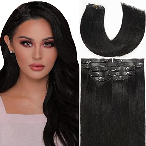 LacerHair Ultra Seamless Clip-in Human Hair Extensions - 100% Remy Human Hair, Silky Straight, #1 Off Black, 18 Inch, 7 Pieces (110g) for Fine & Thin Hair - Perfect for Daily Wear, Parties & Special Occasions