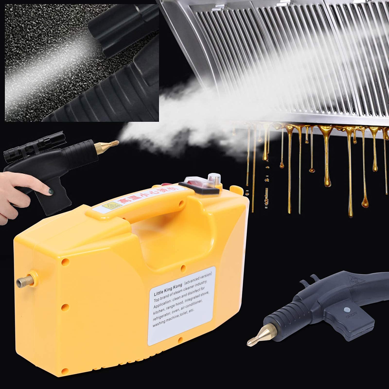 **1600W Electric Pressure Steam Cleaner - 110V Portable Handheld Steamer for Home, Furniture & Car Cleaning - High-Pressure Mobile Steam Generator (Yellow)**    **Use Cases:** Deep cleaning carpets, sanitizing kitchen appliances, removing stains from upholstery, and detailing car interiors.