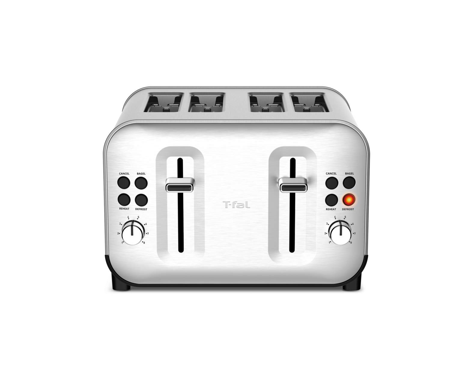 T-Fal TF684D50 4-Slice Stainless Steel Toaster - Perfect for Bread, Bagels, Snacks & Reheating with 8 Browning Settings - Ideal for Breakfast, Office & Dorm Use - Silver