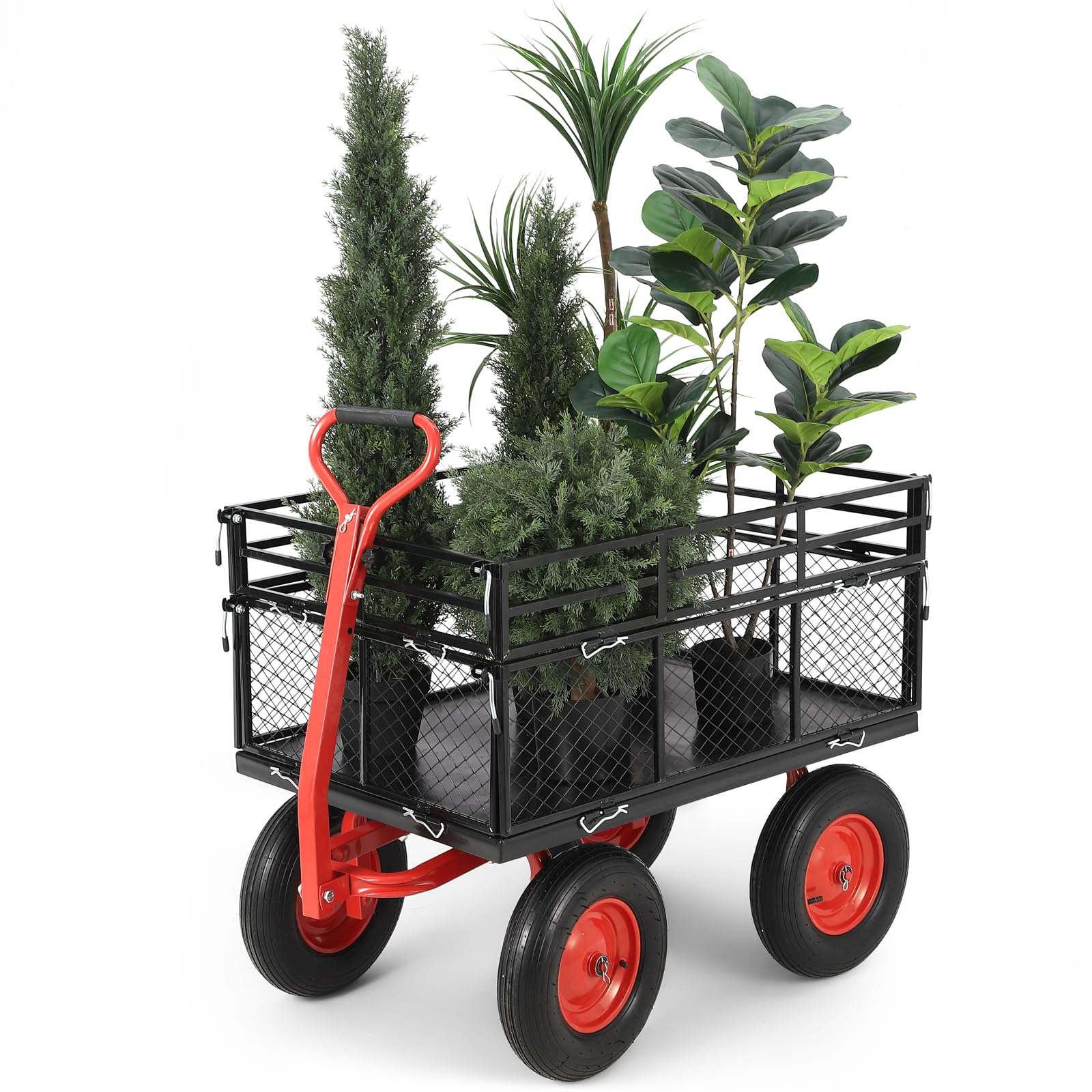 GARVEE 1400lbs Heavy Duty Steel Garden Cart - Removable Mesh Sides Utility Wagon with 2-in-1 Rotating Handle & 16