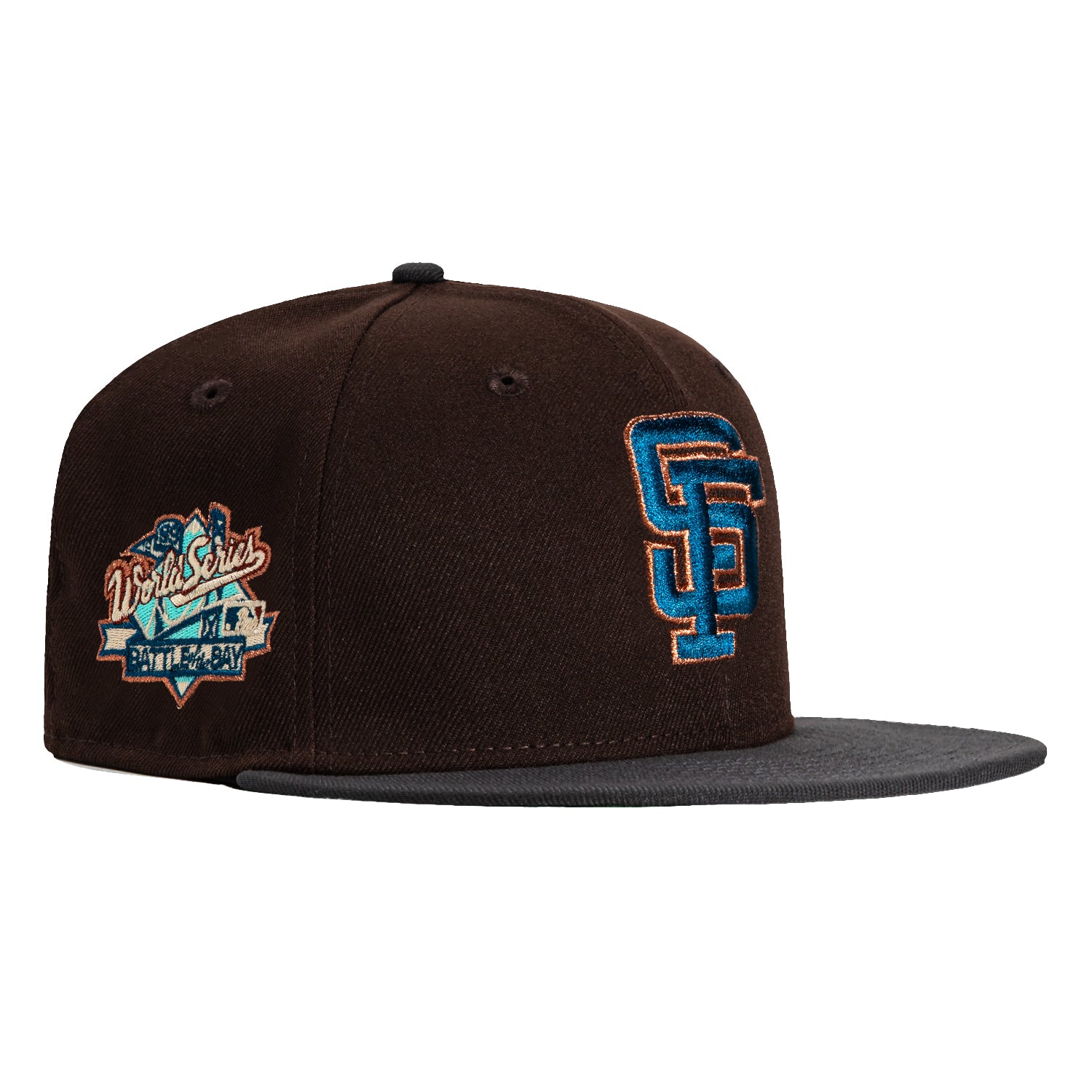 New Era 59Fifty San Francisco Giants Battle of the Bay Patch Snapback Hat - Brown & Graphite Colorway | Official MLB Licensed Baseball Cap for Men, Women | Perfect for Games, Streetwear & Sports Fan Collections