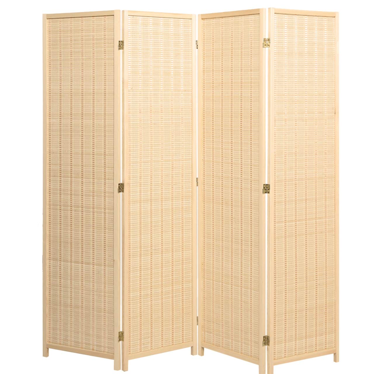 Legacy Decor 4 Panel Natural Wood & Bamboo Woven Room Divider Screen - Privacy Partition for Bedroom, Living Room, Office & Studio Decor