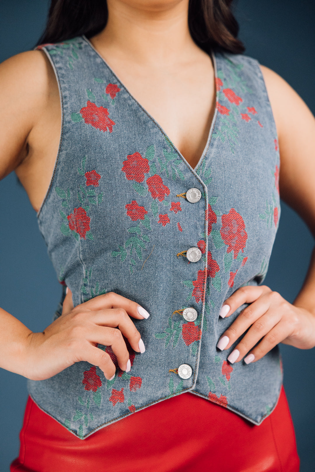 Vintage Floral Embroidered Denim Vest for Women - Distressed Blue Jean Jacket with Structured Fit - Perfect for Casual Outfits, Boho Style & Spring Layering