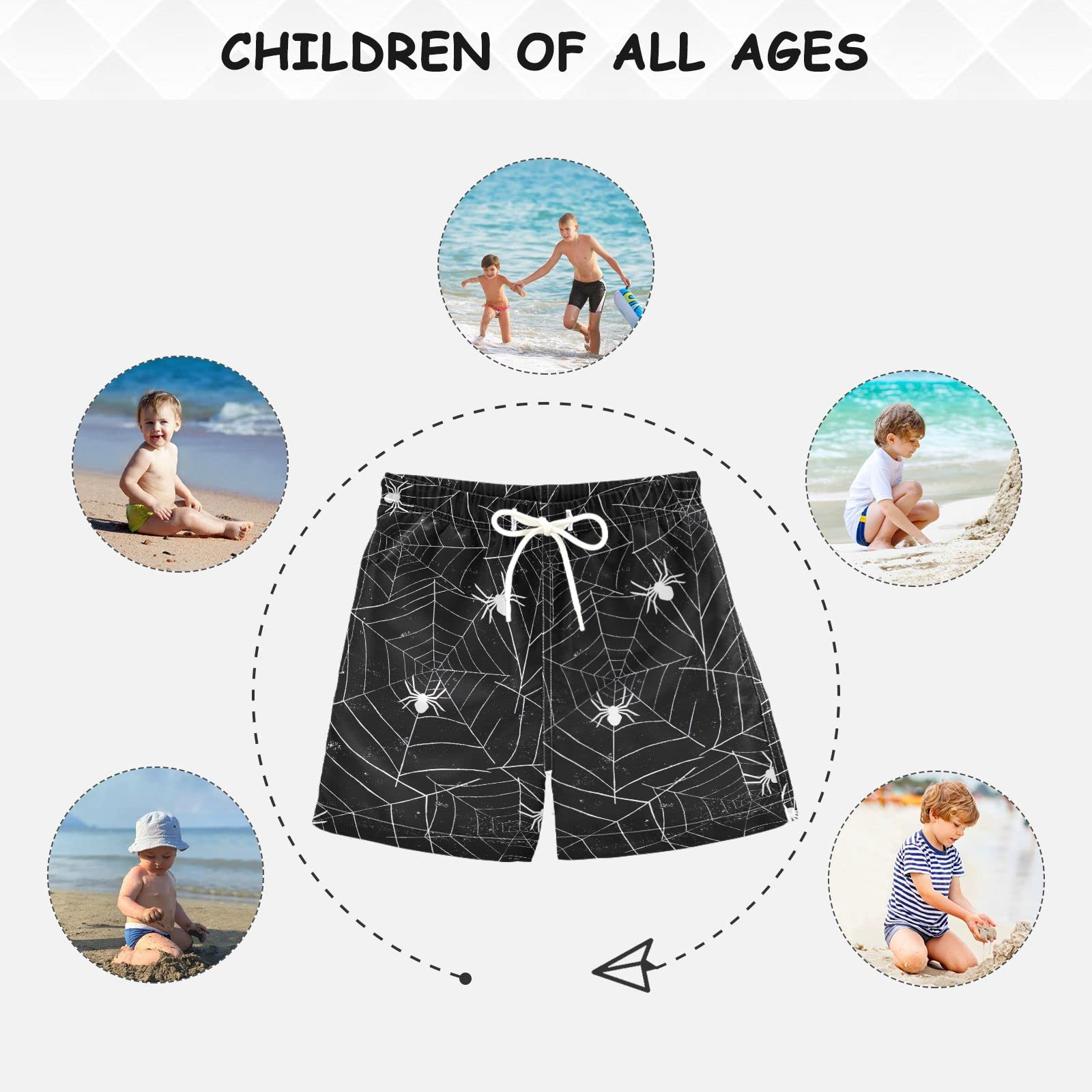 Linqin Spider Web Boys Swim Trunks - Quick Dry Toddler Beach Board Shorts for Kids 2-16 Years | Perfect for Swimming, Surfing & Summer Water Activities
