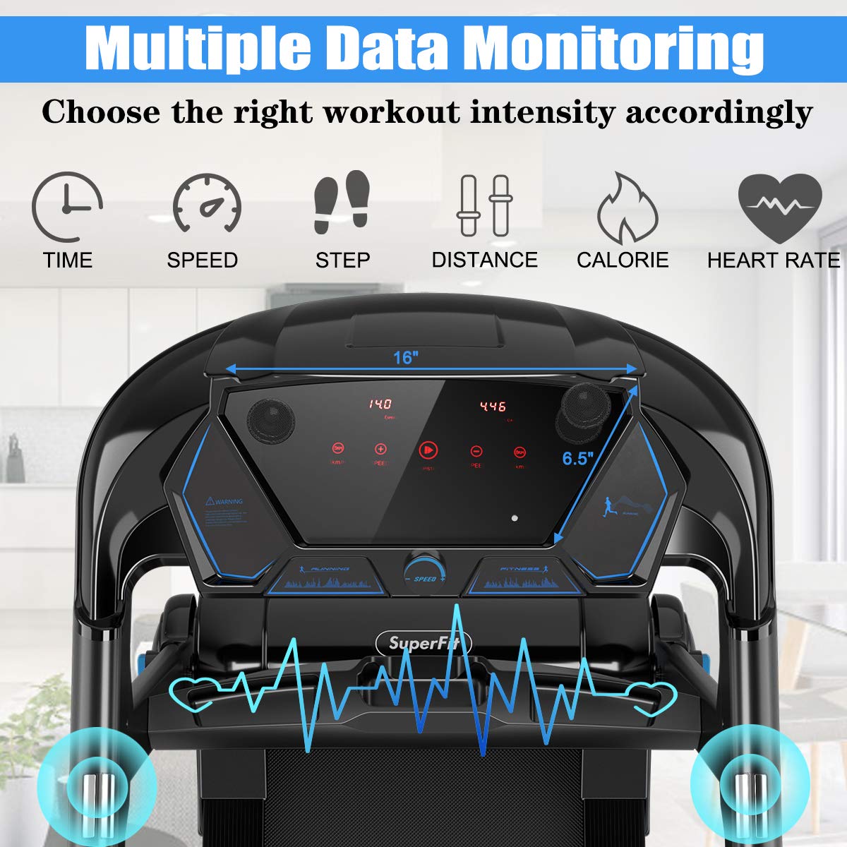 Goplus Folding Treadmill - Electric Portable Running Machine with Bluetooth Speaker, APP Control, 16.5