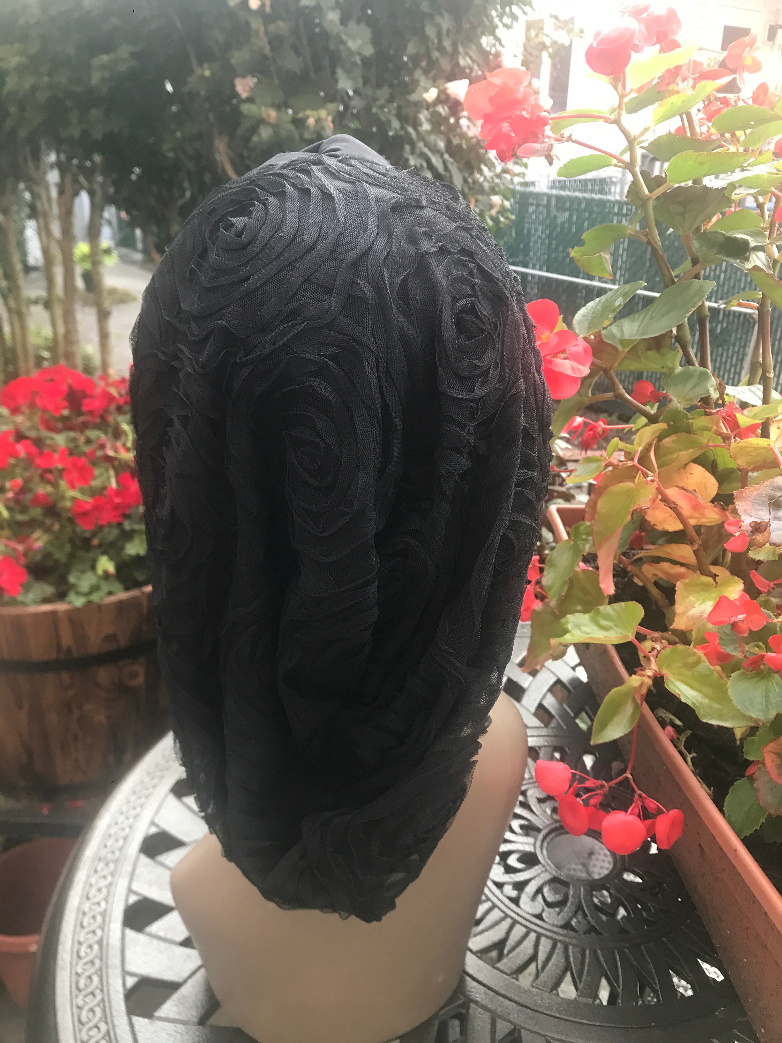 Black Lace Snood & Turban Hijab Scarf for Women - Elegant Headwear Made in USA | Perfect for Daily Wear, Prayer, and Special Occasions