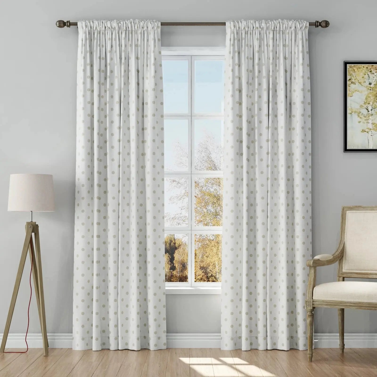 Stefana Silver Print Linen Curtains - Soft Top Blackout Drapes for Living Room & Bedroom Window Treatments