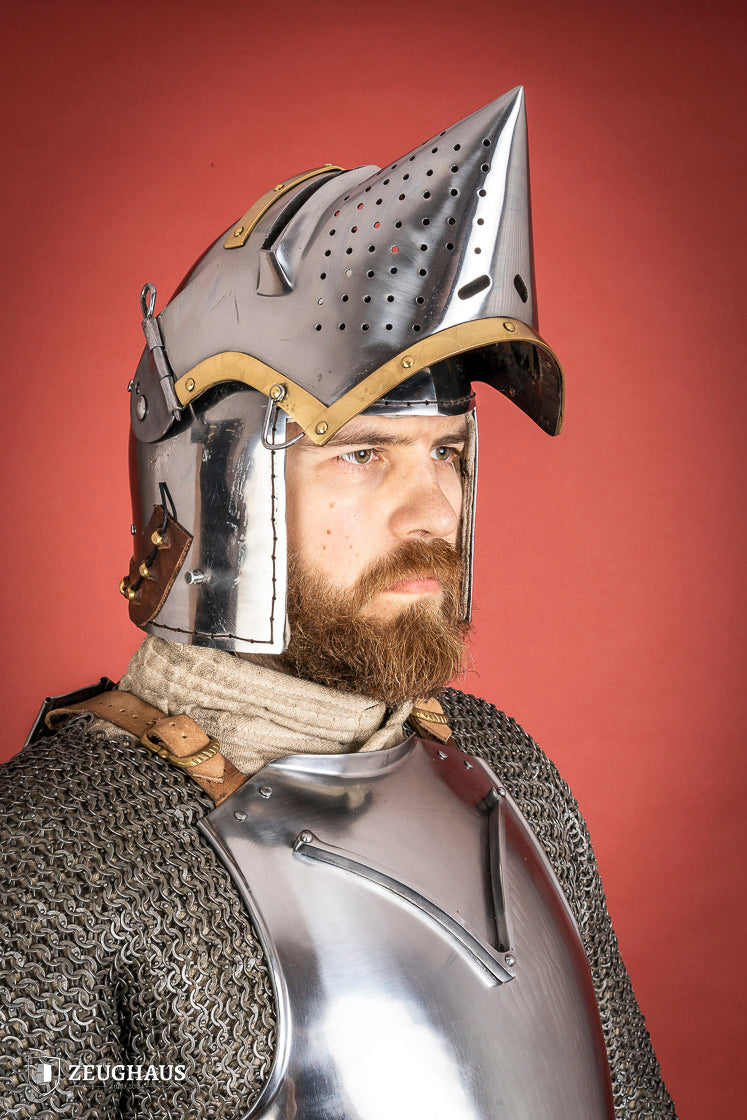 Medieval Houndskull Churburg Bascinet Helmet - 2mm Steel Polished Finish - Perfect for LARP, Historical Reenactment & Cosplay