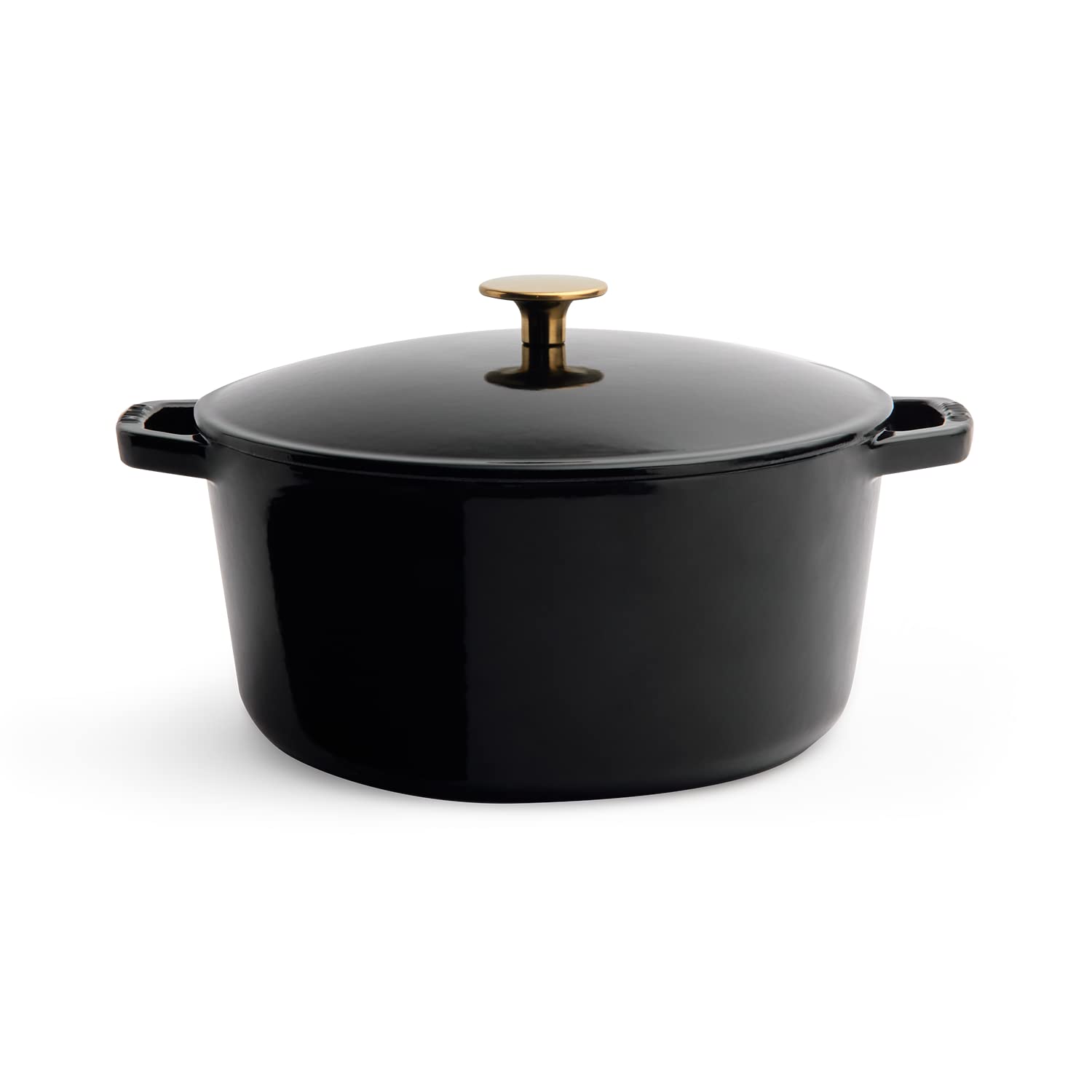 Premium 5.5-Quart Enameled Cast Iron Dutch Oven with Lid - Gloss Black & Gold Knob | Oven & Dishwasher Safe | Enamel Coating Inside & Out | Perfect for Braising, Stewing, Baking Bread & Slow Cooking | Kana Milo Casserole Pot