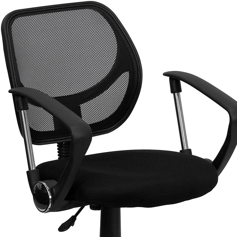 FLASH Neri Kids Low Back Black Mesh Swivel Task Office Chair with Curved Square Back and Arms - Ergonomic Study Chair for Children, Perfect for Homework, Online Classes & Gaming Desks