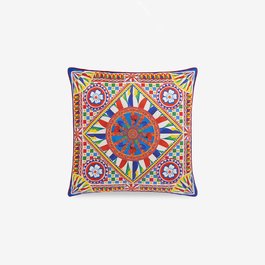 Dolce & Gabbana Casa Carretto Silk Twill Small Decorative Pillow - Luxury Home Decor for Sofa, Bed & Living Room