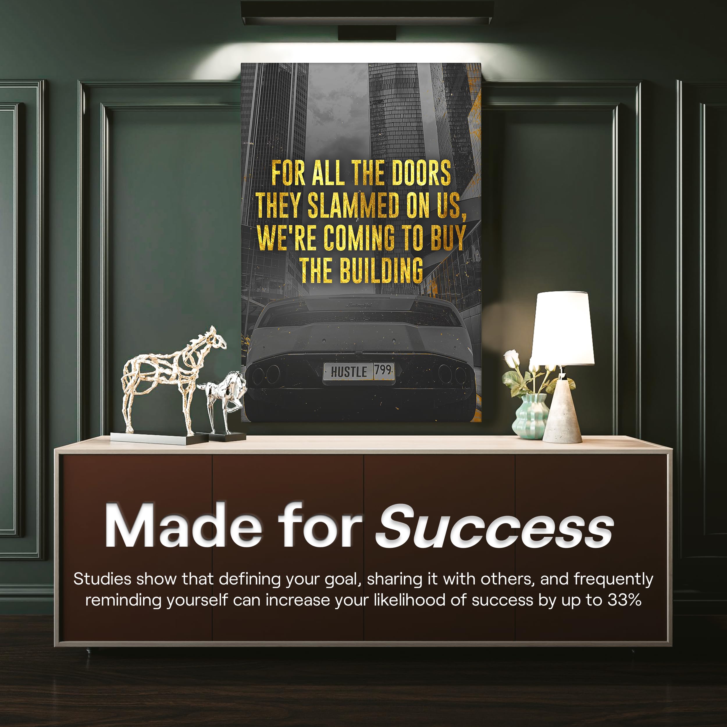 Supercar Motivational Wall Art Canvas - Lamborghini Sports Car Inspirational Poster for Office & Home Decor (36x24 in) - Perfect for Car Enthusiasts, Man Cave & Living Room