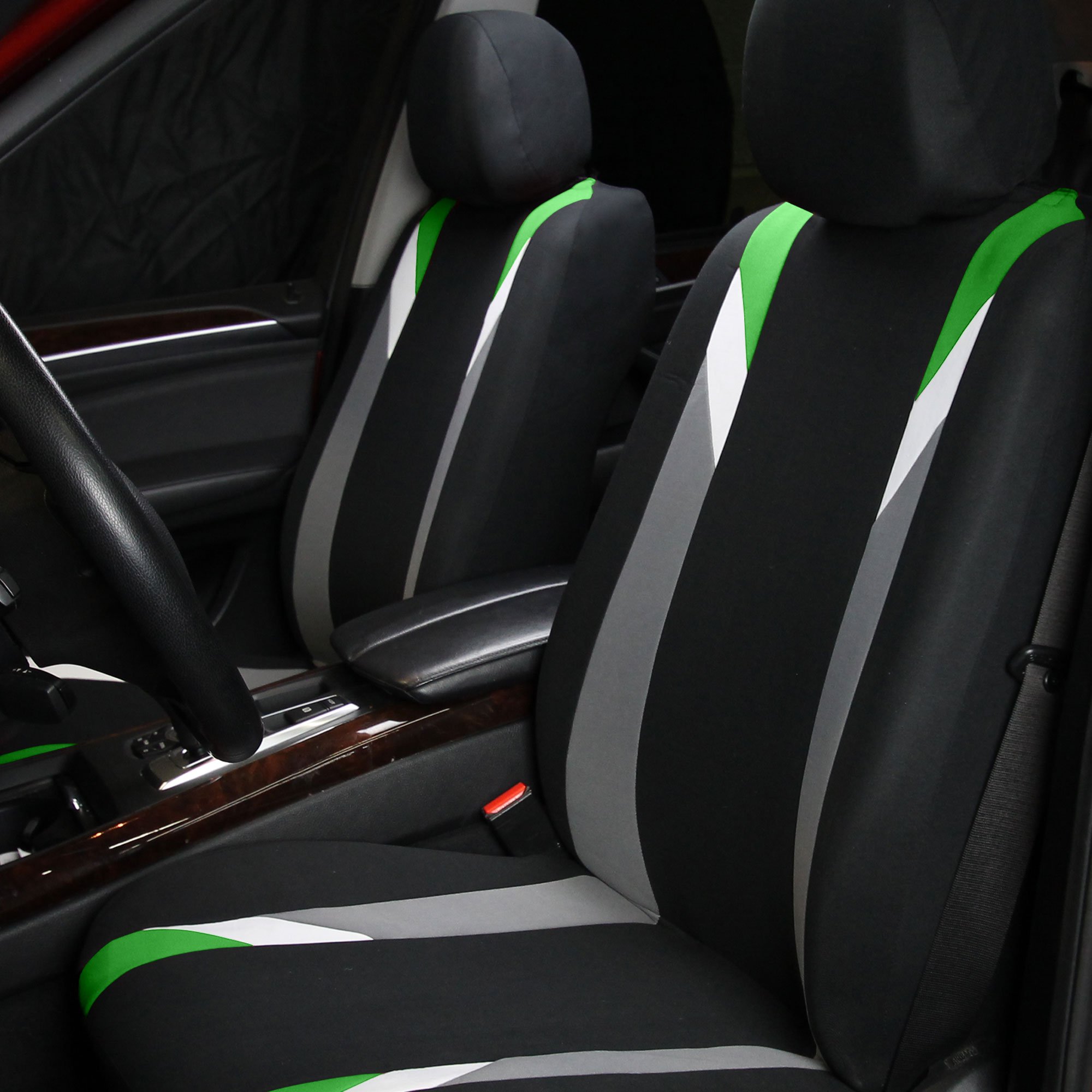 Premium TLH Car Seat Covers - Universal Fit Front Set (Green) | Airbag Compatible Seat Protectors for Cars, Trucks & SUVs | Durable Interior Accessories for Daily Commute & Road Trips