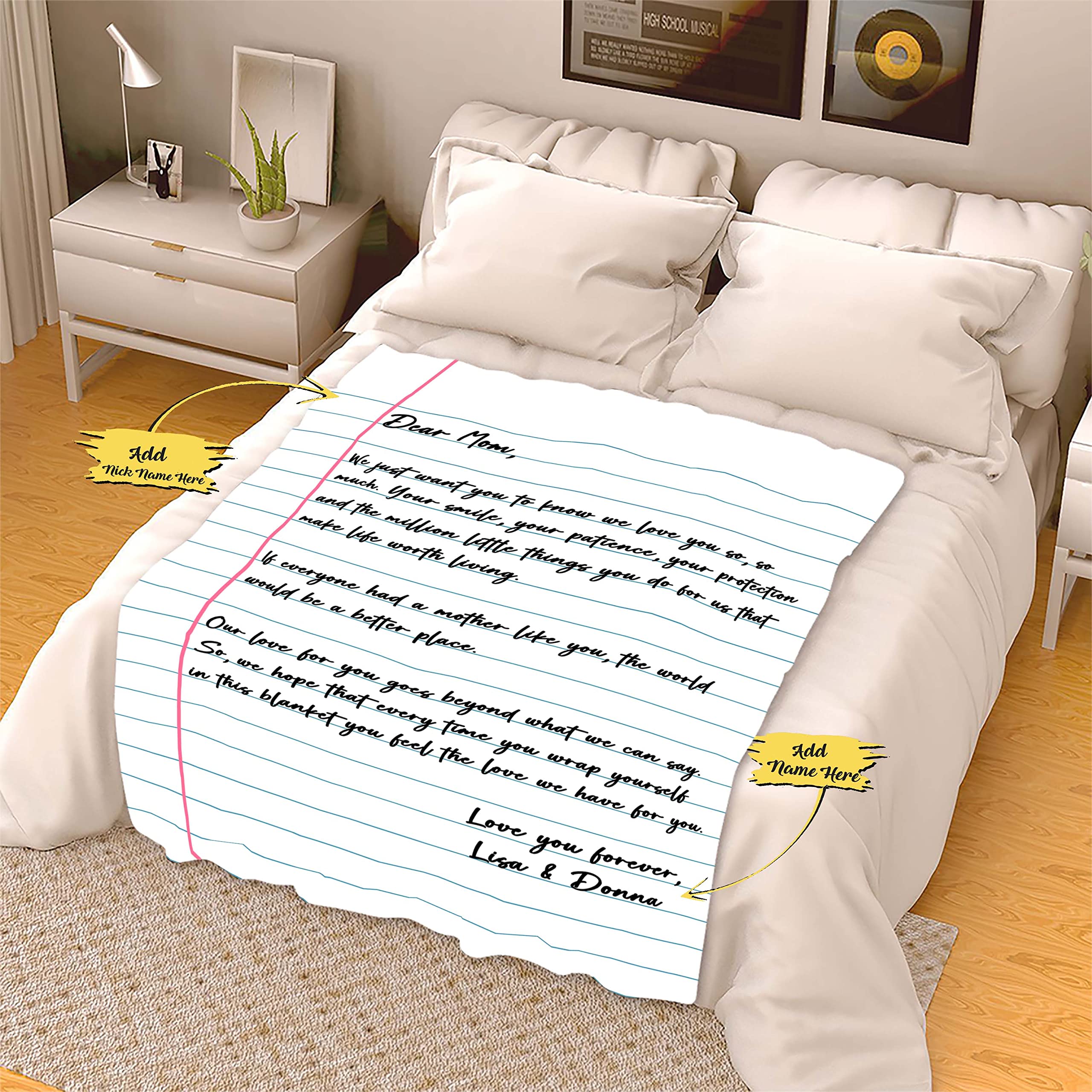 Dear Mom Personalized Name Letter Blanket - Customized Gift for Mother's Day & Birthday - Ultra Soft Premium Throw Blanket - Made in USA - Perfect for Snuggling, Home Decor & Heartwarming Surprises