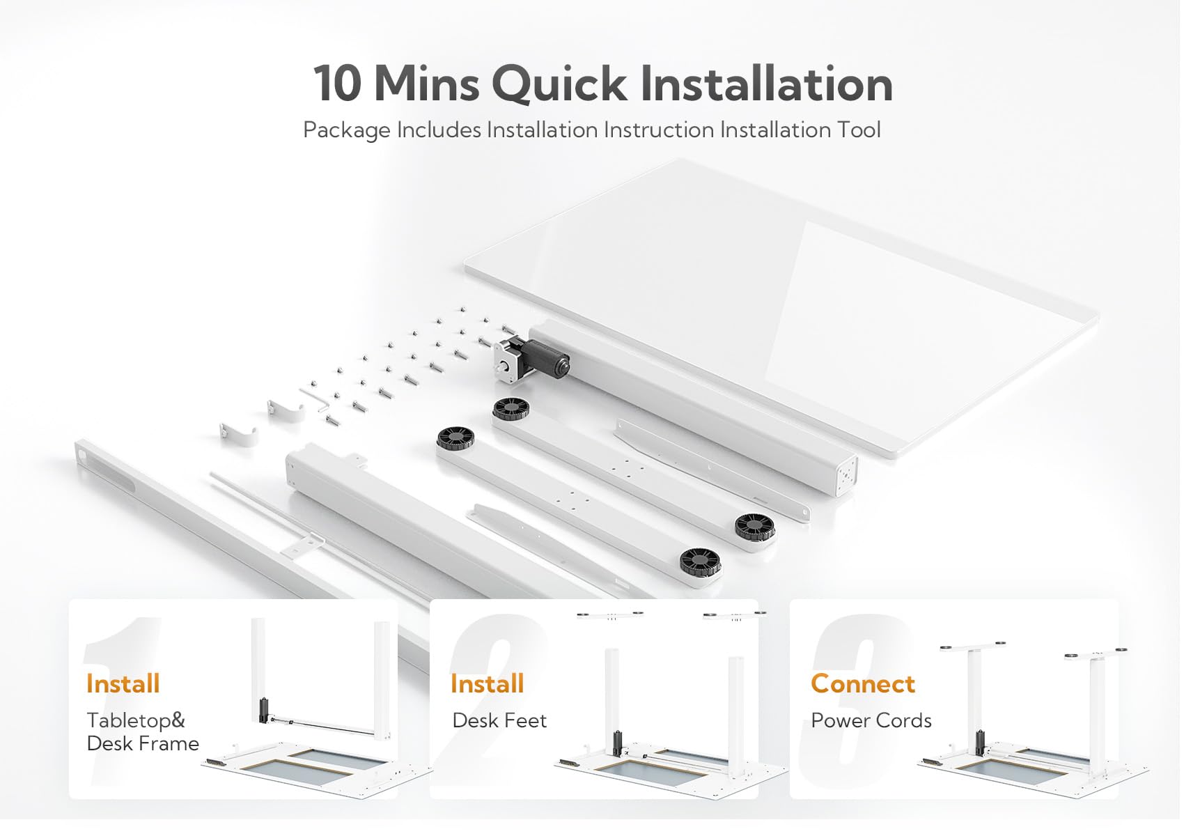 Claiks 48 Inch Electric Height Adjustable Standing Desk - White Modern Home Office Computer Desk with Quick Installation | Perfect for Remote Work, Gaming & Study Spaces