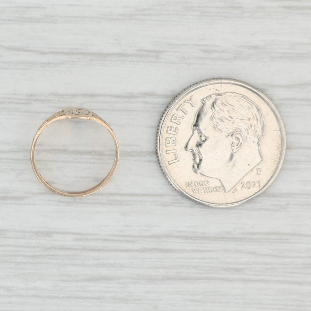 Antique Engraved Initial D Signet Ring - 10k Gold Baby Small Size Keepsake Jewelry - Perfect for Gifts, Engagements & Special Occasions