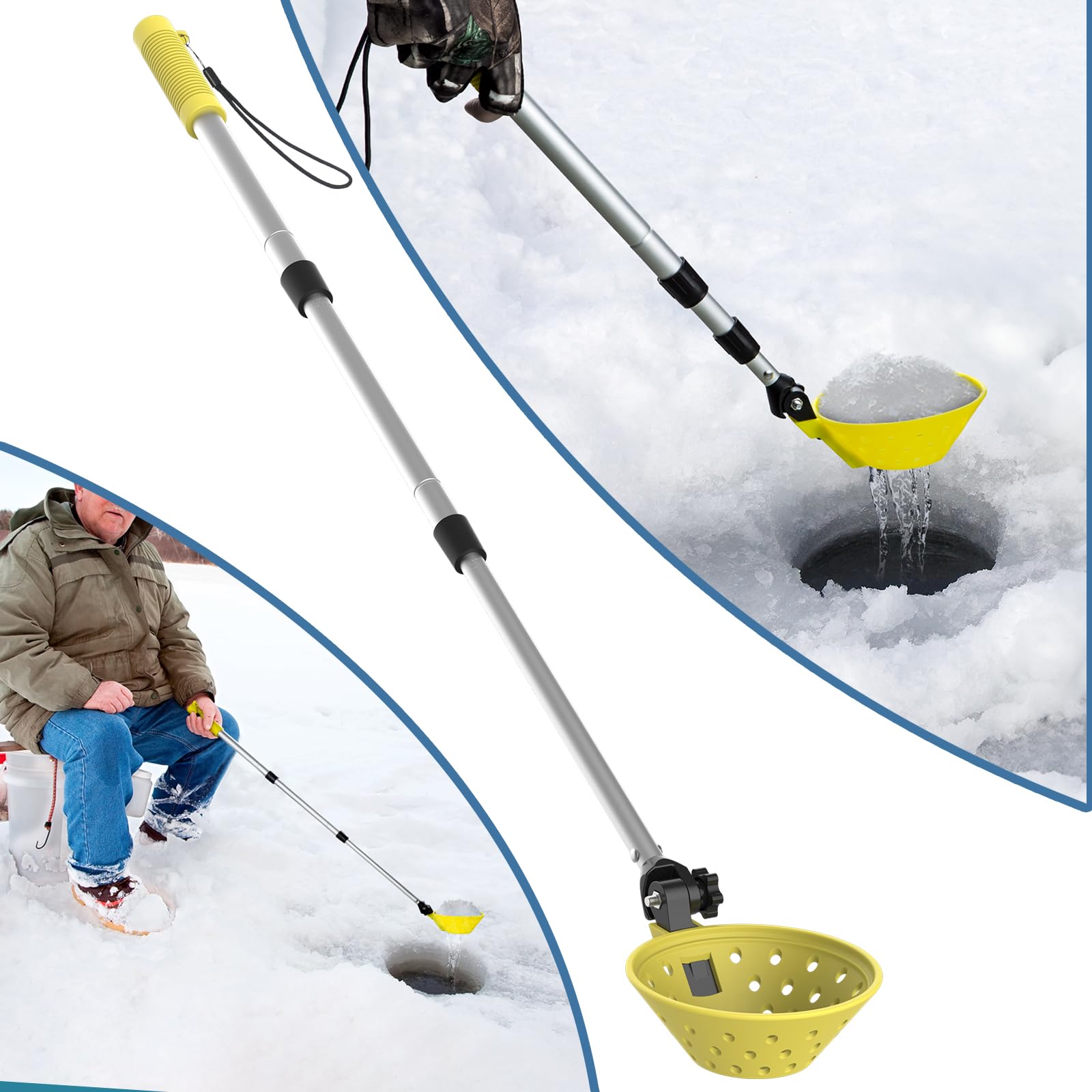 Retractable Ice Fishing Scoop Skimmer - Long Handle with Large Spoon - No Bend Ice Fishing Accessories - Perfect for Ice Fishing Gear & Winter Outdoor Activities
