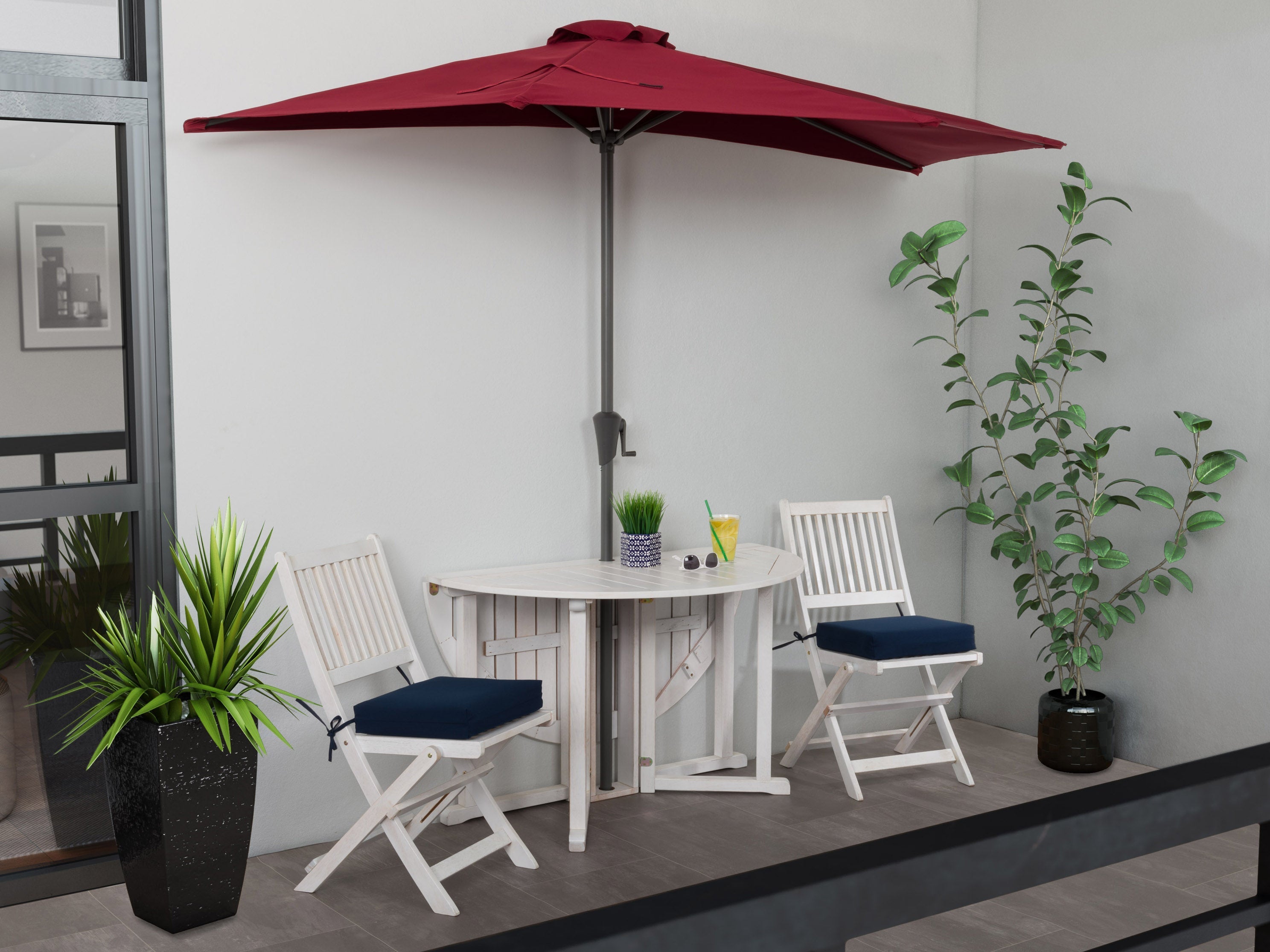 8.5ft Red Half Umbrella - Large Outdoor Patio Umbrella with Tilt Function for Garden, Poolside, and Beach Use