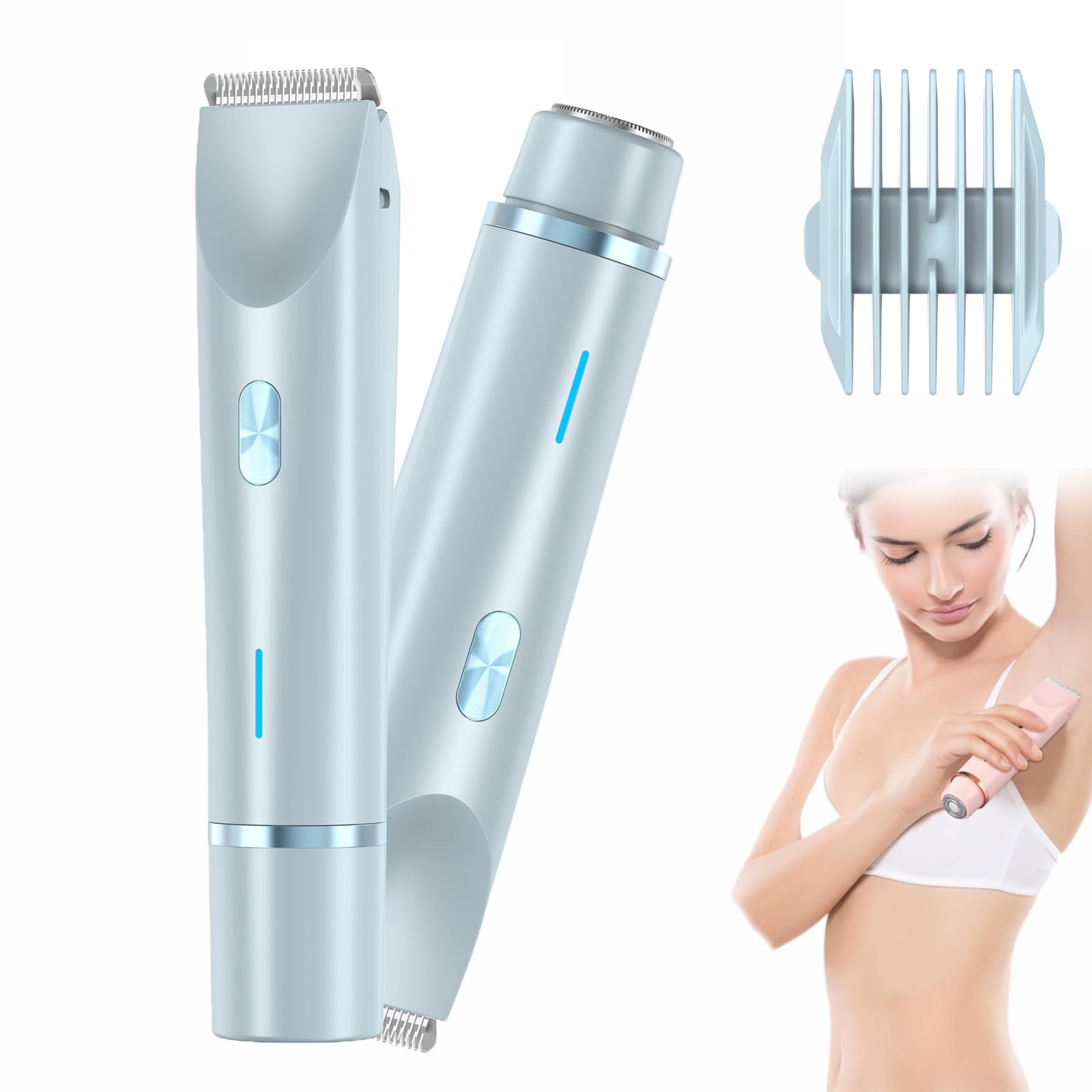 Whimsyard 2-in-1 Electric Shaver for Women - Bikini Trimmer & Body Hair Remover, Dual Head Rechargeable Lady Shaver for Smooth Skin - Perfect for Travel, Gym & Everyday Personal Grooming