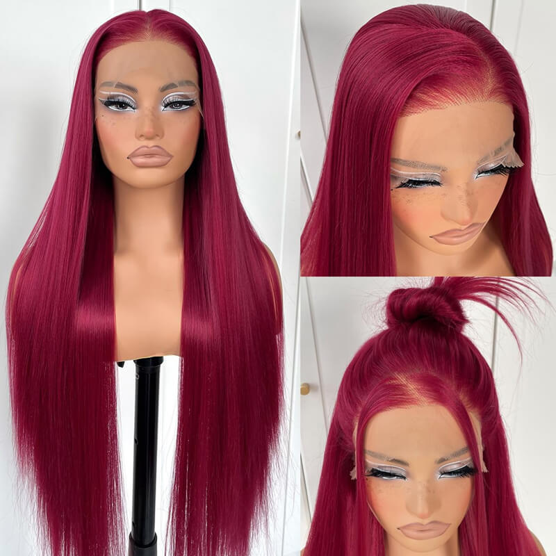 Eullair Glueless 13x4 Colored Lace Front Wig - Burgundy Bombshell #99J | Natural Look for Daily Wear, Cosplay & Special Occasions