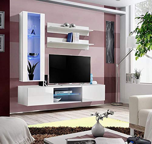 Modern Wall-Mounted TV Stand with Storage Shelves & LED Lights - 33