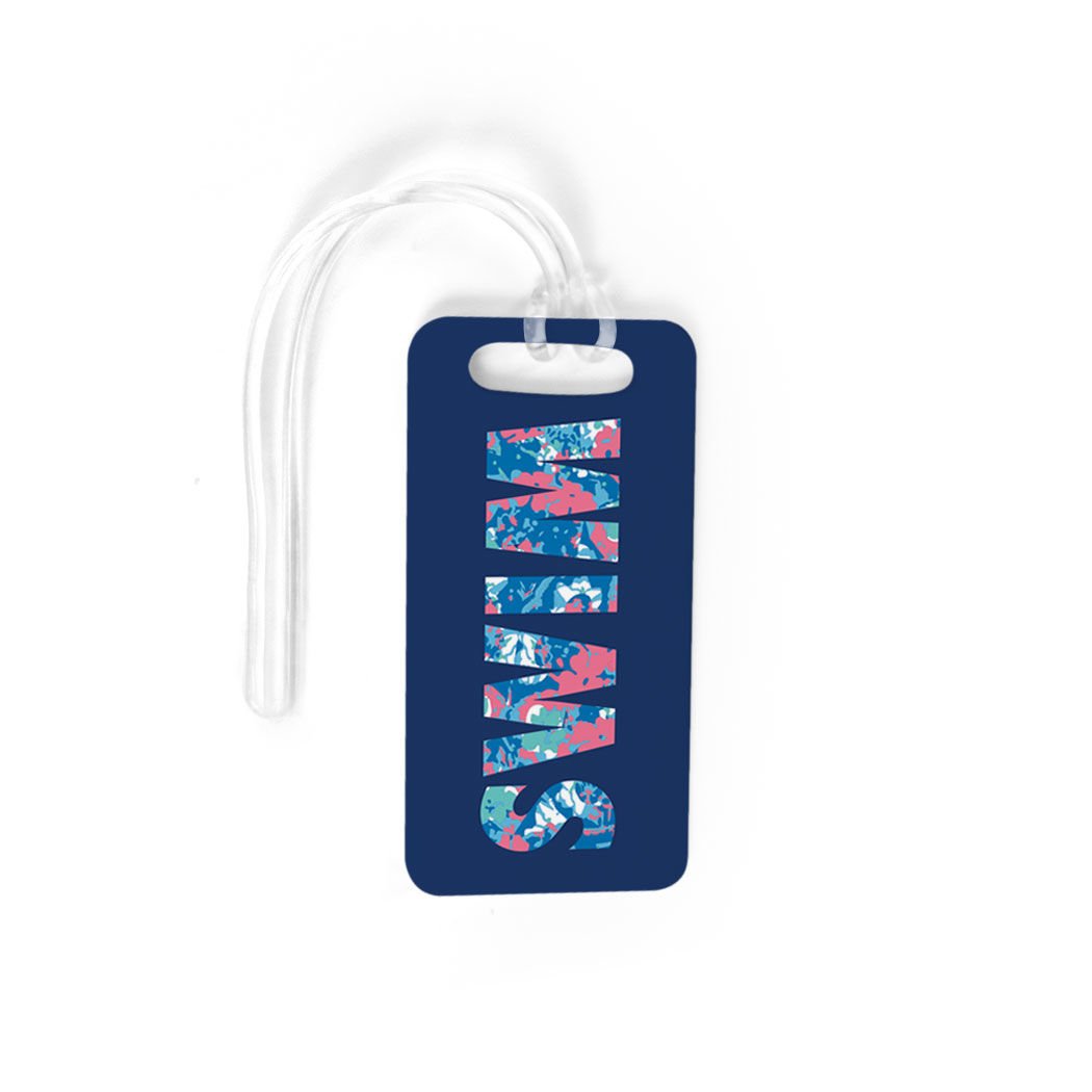 ChalkTalkSPORTS Swimming Luggage Tag & Bag Tag with Customizable Back - Floral Swim Design for Travel & Pool Accessories | Perfect for Swim Meets, Vacations & Gym Bags